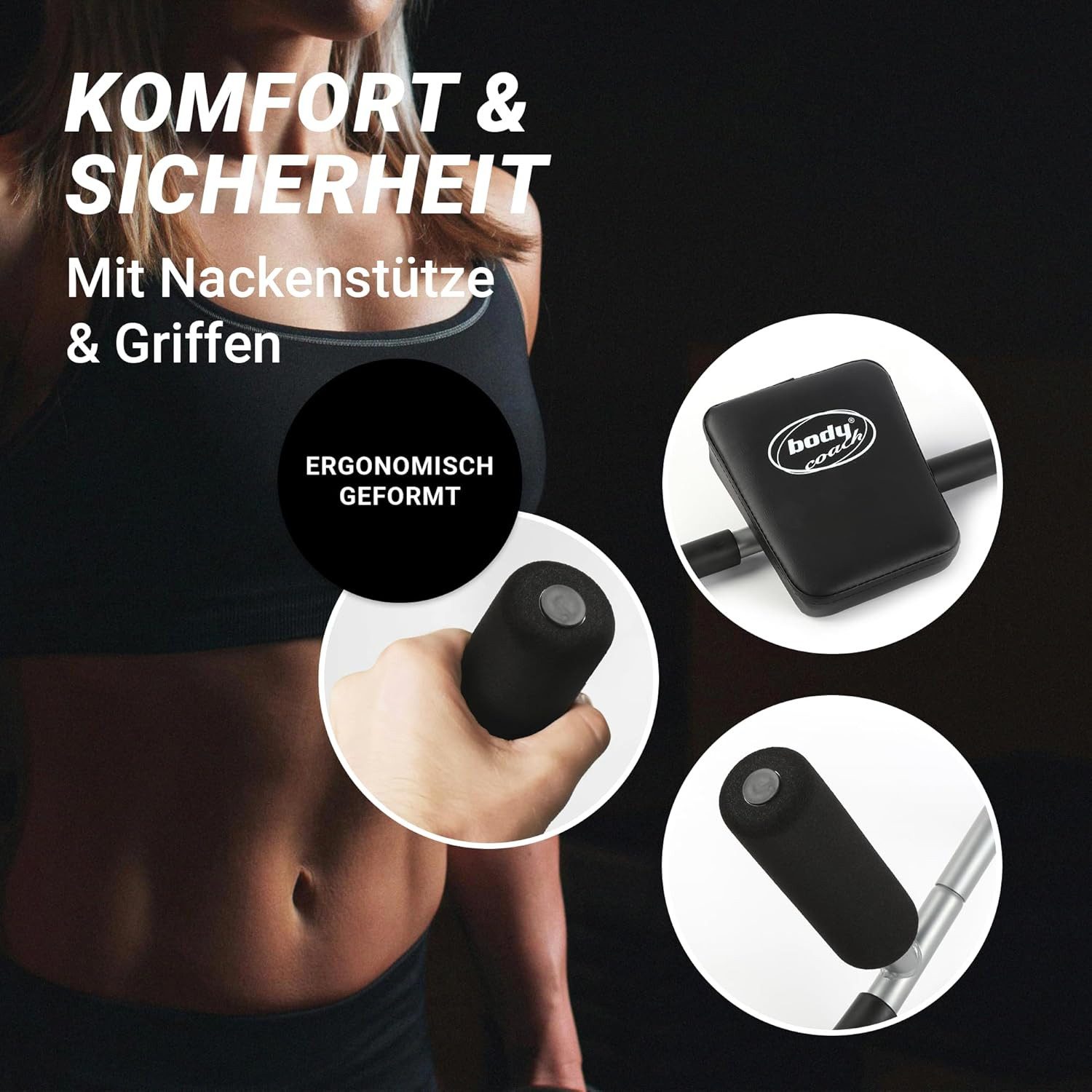 body coach AB-Roller Bauchmuskeltrainer Bauchwegtrainer Sit-Up Gerät Bauchweg (Spar-Set, 1-St), ergonomisch geformt und gepolstert