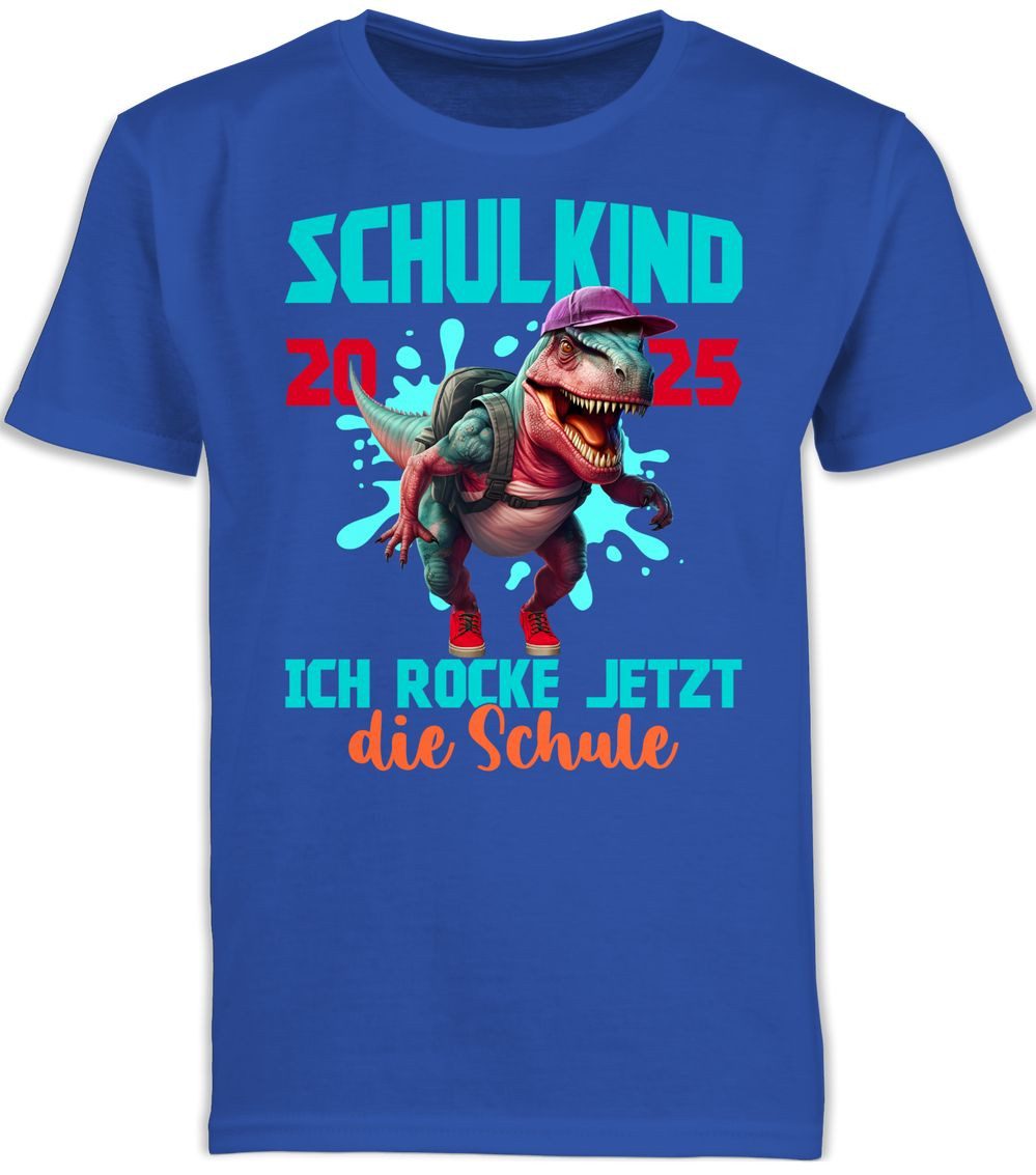 T-Shirt Schulkind 2025 Dinosaurier T-Rex Ich rocke jetzt die Schule