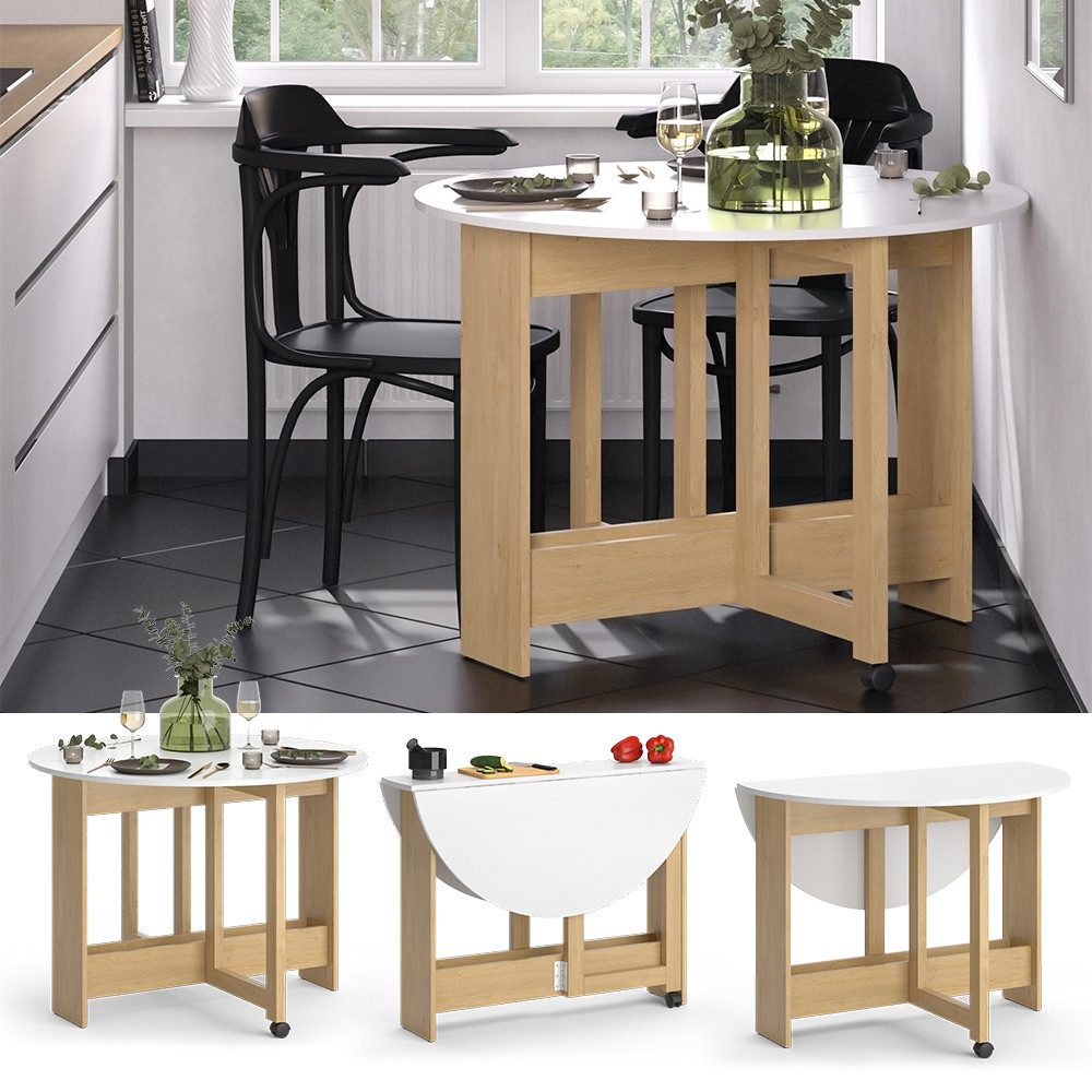 Vicco Esstisch Rondo, Goldkraft Eiche/Weiß, 100 x 100 cm ausklappbar günstig online kaufen
