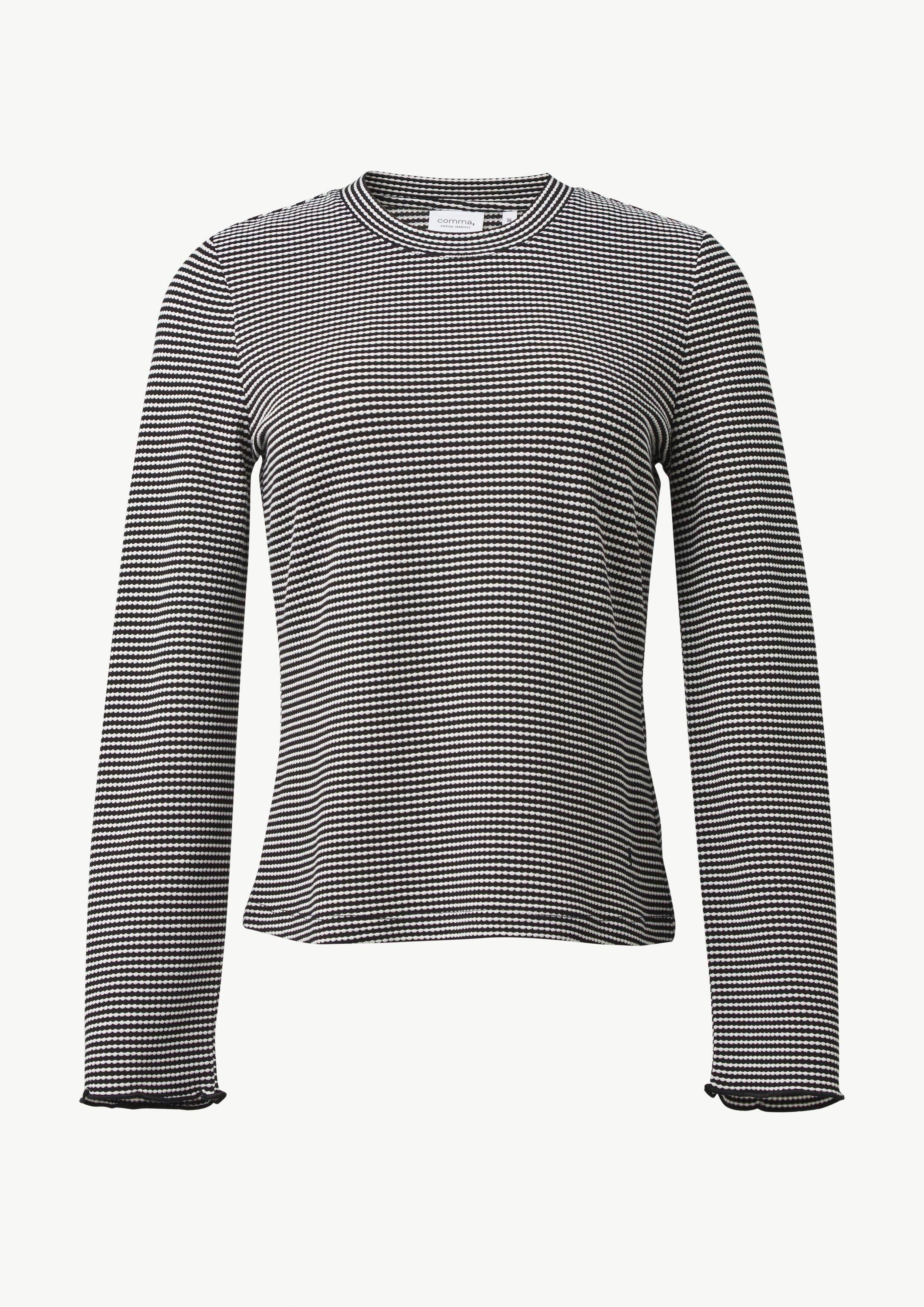 comma Langarmshirt T-Shirt Langarmshirt mit Strukturstreifen