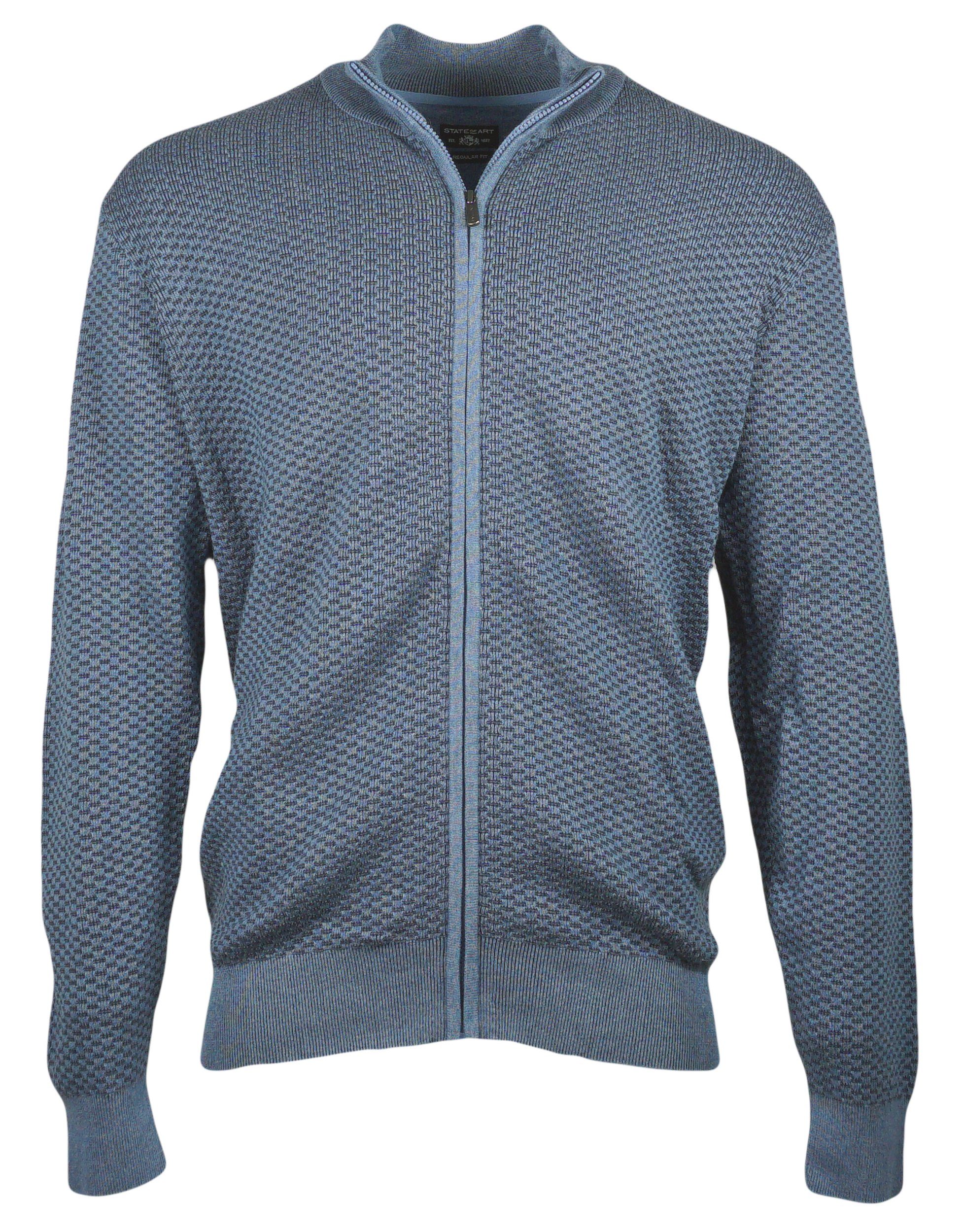 STATE of ART Strickjacke State Of Art Cardigan Strickjacke Herren Jacke mit Zipper Baumwolle Blau