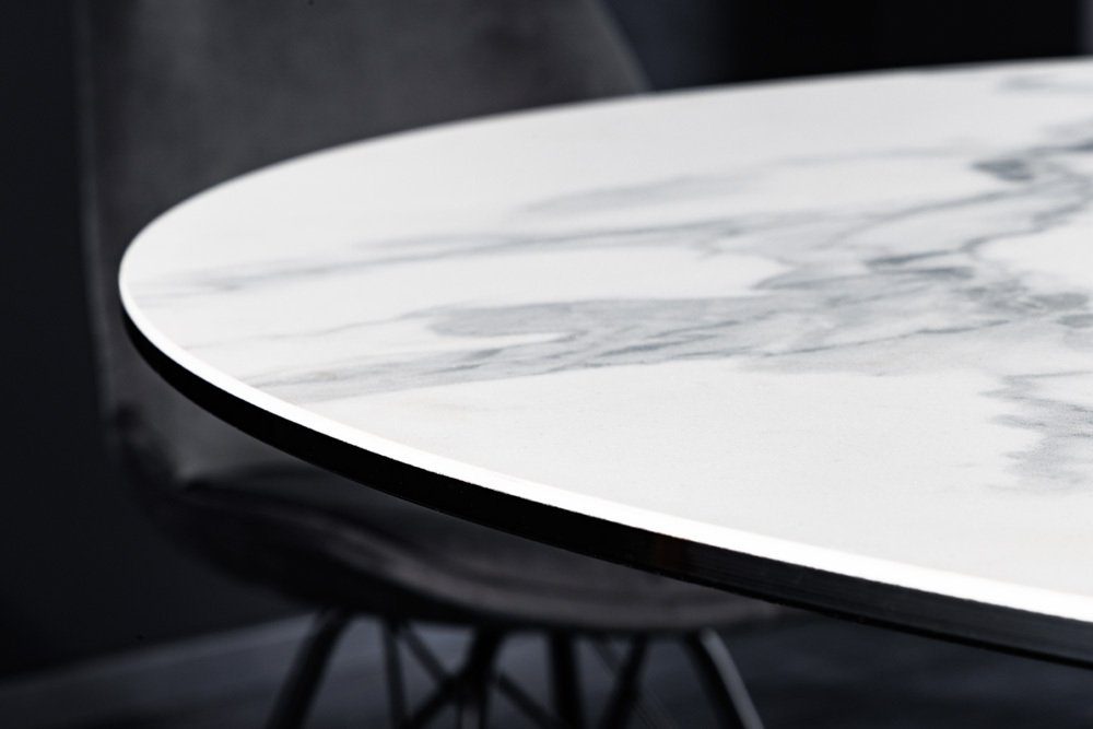 riess-ambiente Esstisch ELLIPSE 120cm weiß / schwarz (Einzelartikel, 1-St), Keramik · Metall · rund · Industrial · Hairpin Legs ·Naturstein Design