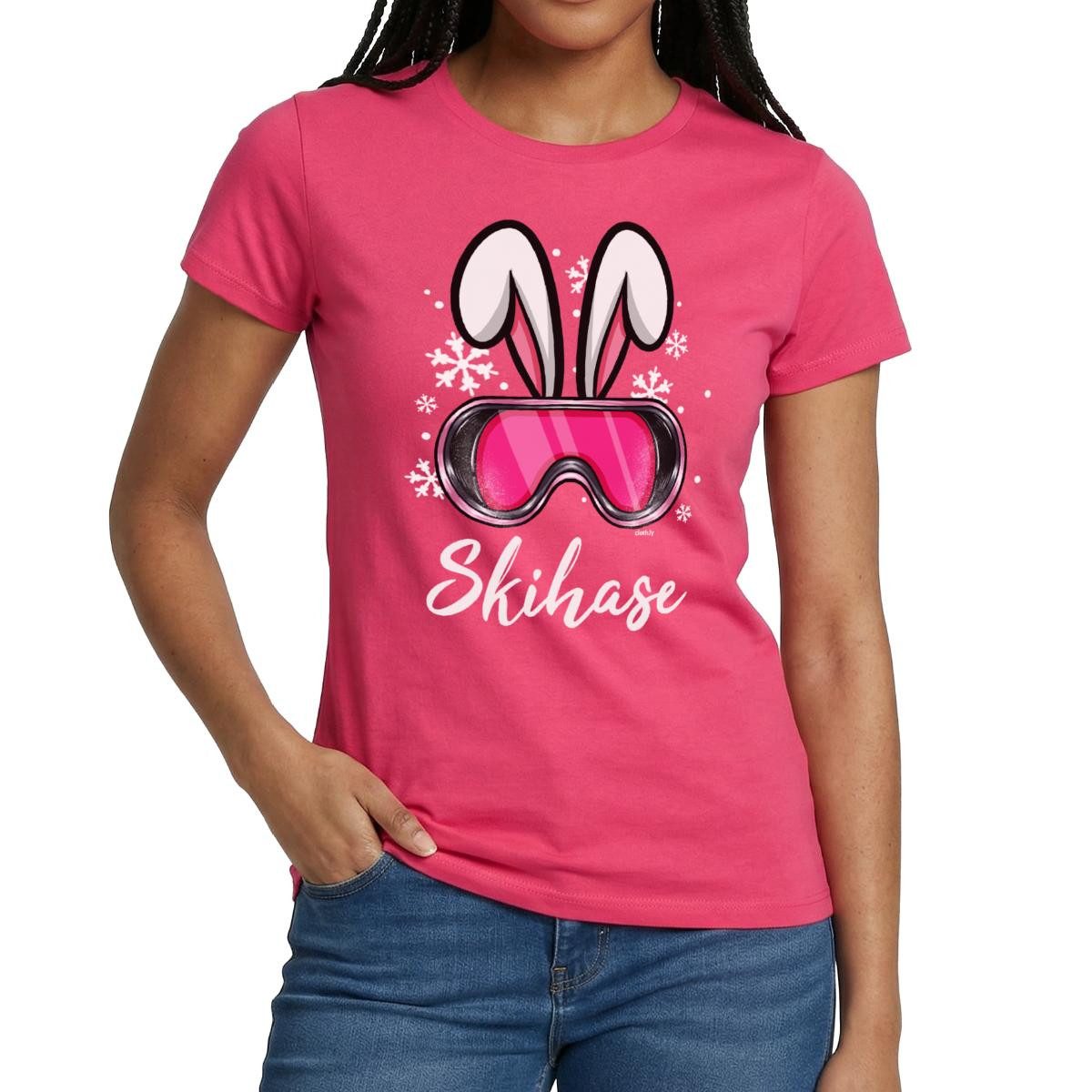 T-Shirt Schneehase Skibrillen Design Frauen T-Shirt