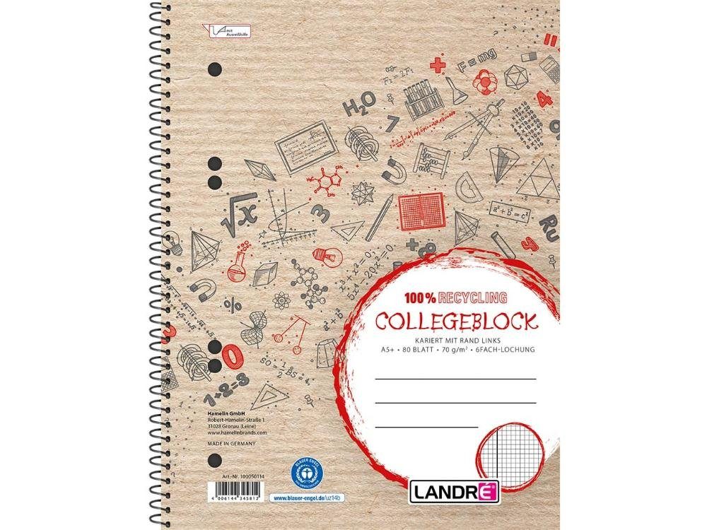 LANDRE Notizblock LANDRÉ Recycling-Collegeblock mit Rand links, DIN