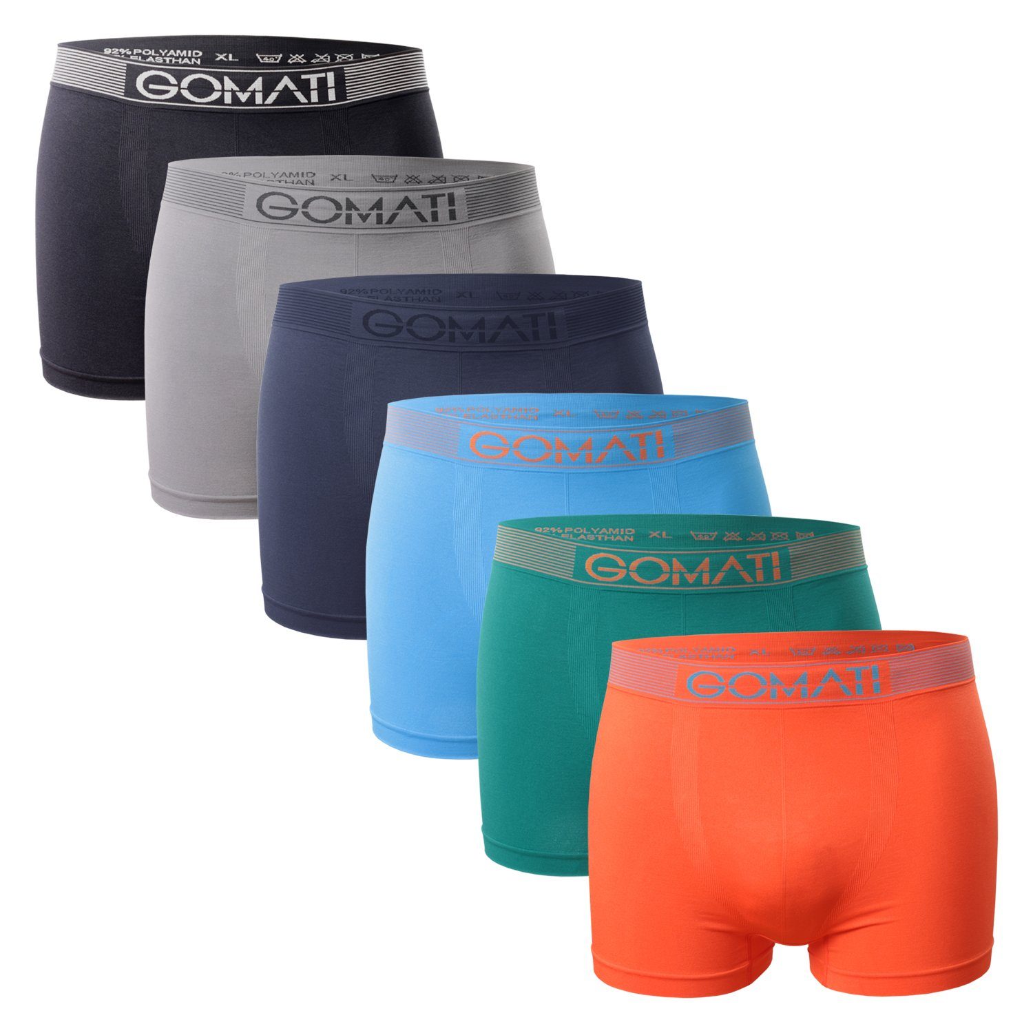 Gomati (6er Grey Multicolor Boxershorts Microfaser-Elasthan Seamless / Boxershorts Pants Pack) Mix Herren