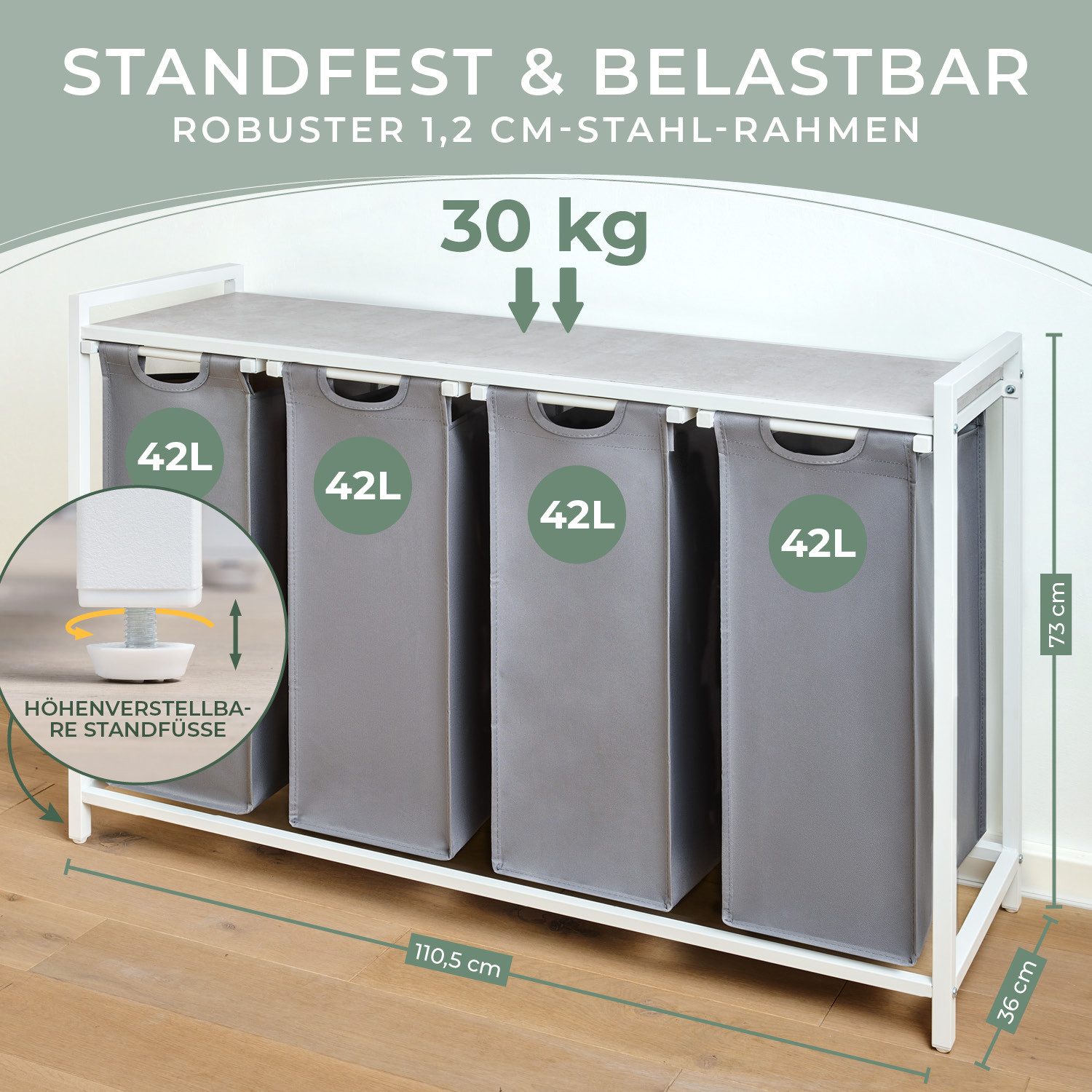 Blumtal Ausziehwäschekorb 2-4 Fächer Wäschesammler mit Ablage und Metallrah günstig online kaufen