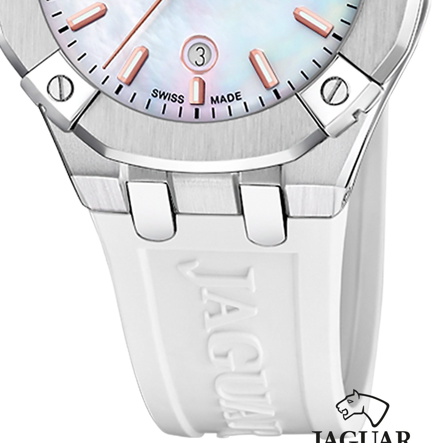 JAGUAR Quarzuhr Jaguar Damenuhr Silikon weiß Jaguar, (Analoguhr), Damen Armbanduhr rund, Silikonarmband weiß