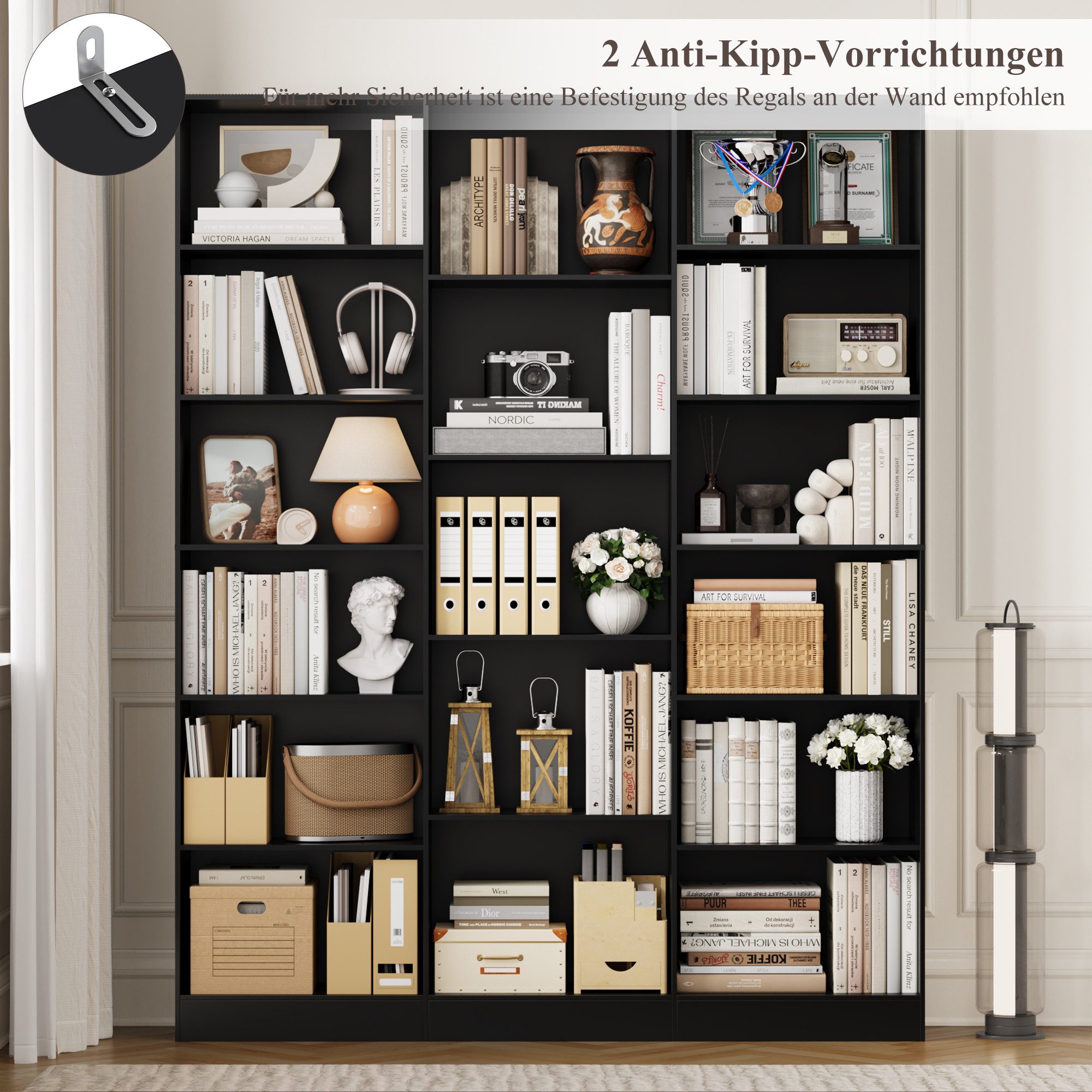 Homfa Bücherregal 188cm Standregal Büroregal Bücherschrank, mit 17 Fächern, 149x23,5x188cm – Bild 5 von 5