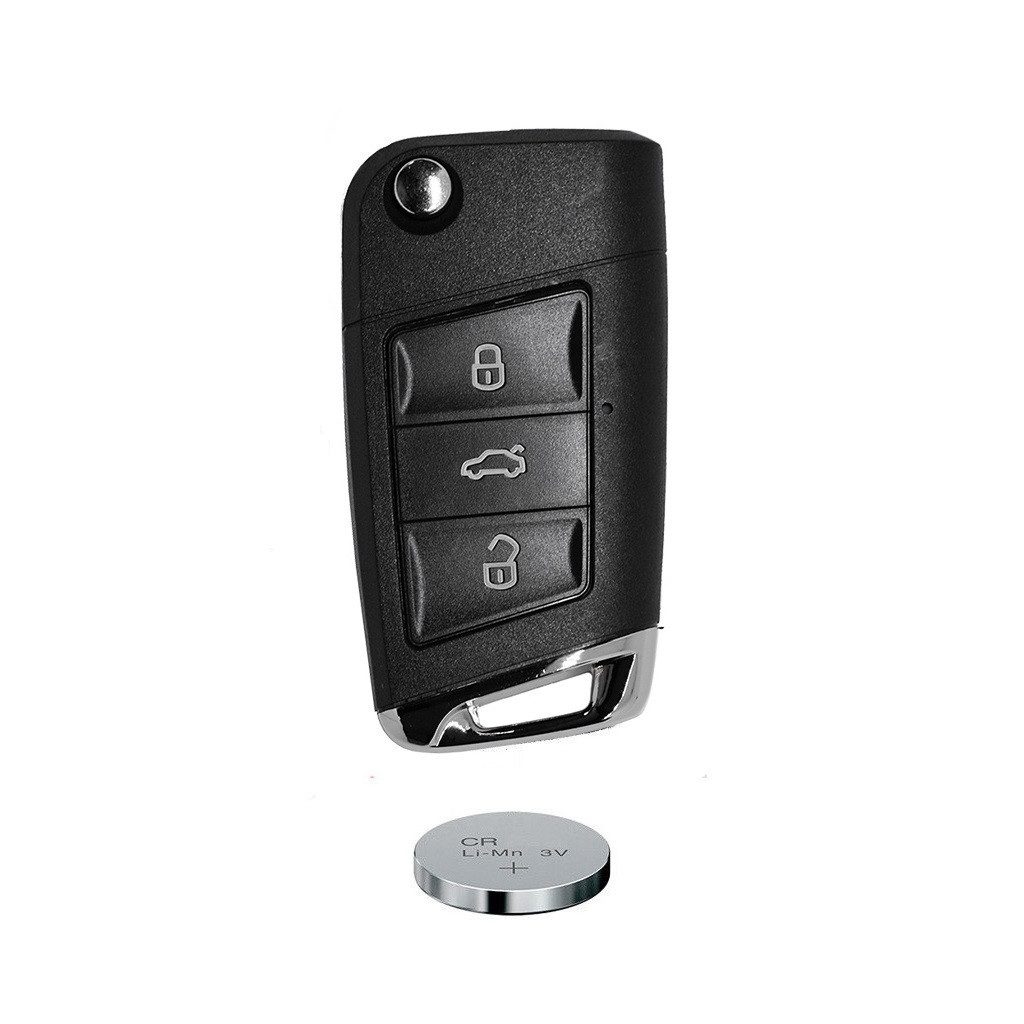 mt-key Auto Klapp Schlüssel Umbau Gehäuse + 1x HAA Rohling + passende CR2032 Knopfzelle, CR2032 (3 V), für Seat Skoda VW GOLF PASSAT bis BJ. 11/2009 Funk Fernbedienung