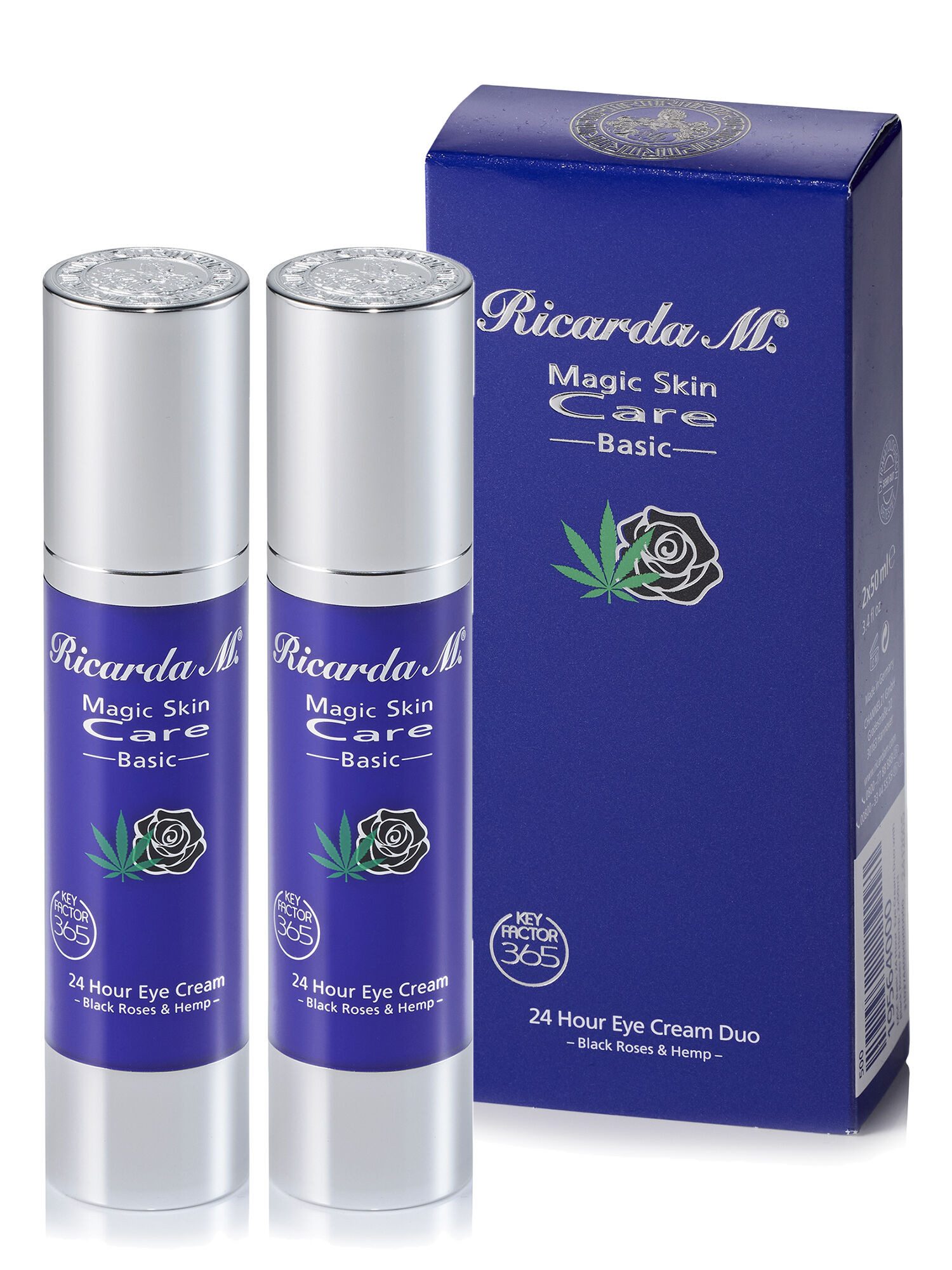 Ricarda M. Gesichtspflege Augencreme "MSC Basic 24 Hour Eye Cream Duo" straffend, 2x 50 ml, 2-tlg., Pflegende Augencreme mit Hanföl & Schwarzer Rose, Anti-Falten Pflege