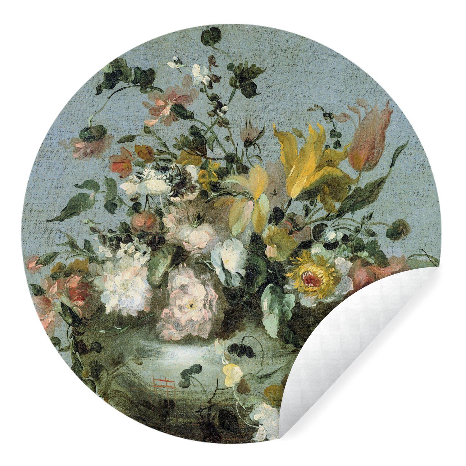 Wohnzimmer (1 Wandsticker - Meister - Barock Blumen für Kinderzimmer, Rund, Tapetenaufkleber, MuchoWow Tapetenkreis St), Alte