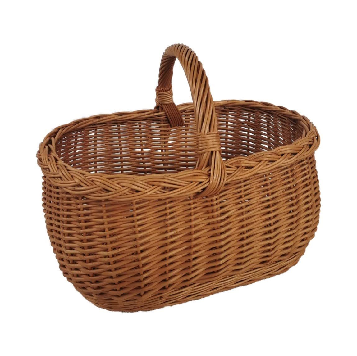 natuleo by pokuc Flaschenkorb Einkaufskorb aus Weide Pilzkorb Oval Braun 46x32x35 cm