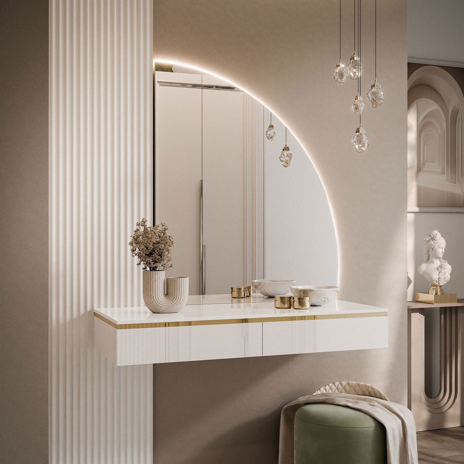 Lookway Schminktisch AURORA-Q hängender Schminktisch mit Spiegel und Led Beluchtung