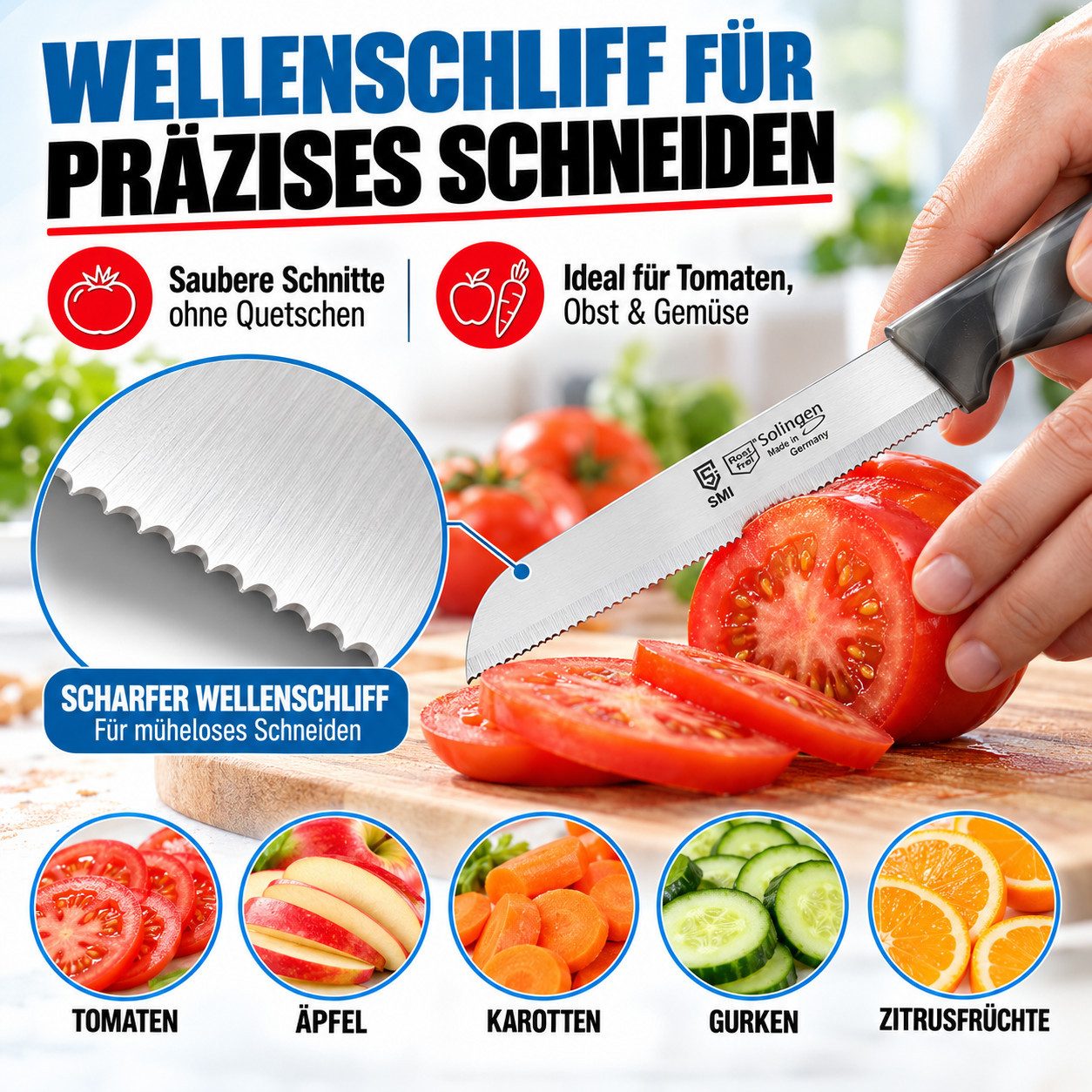 SMI Schälmesser Solingen Obstmesser Wellenschliff 12-tlg Küchenmesser Gemüsemesser – Bild 5 von 5