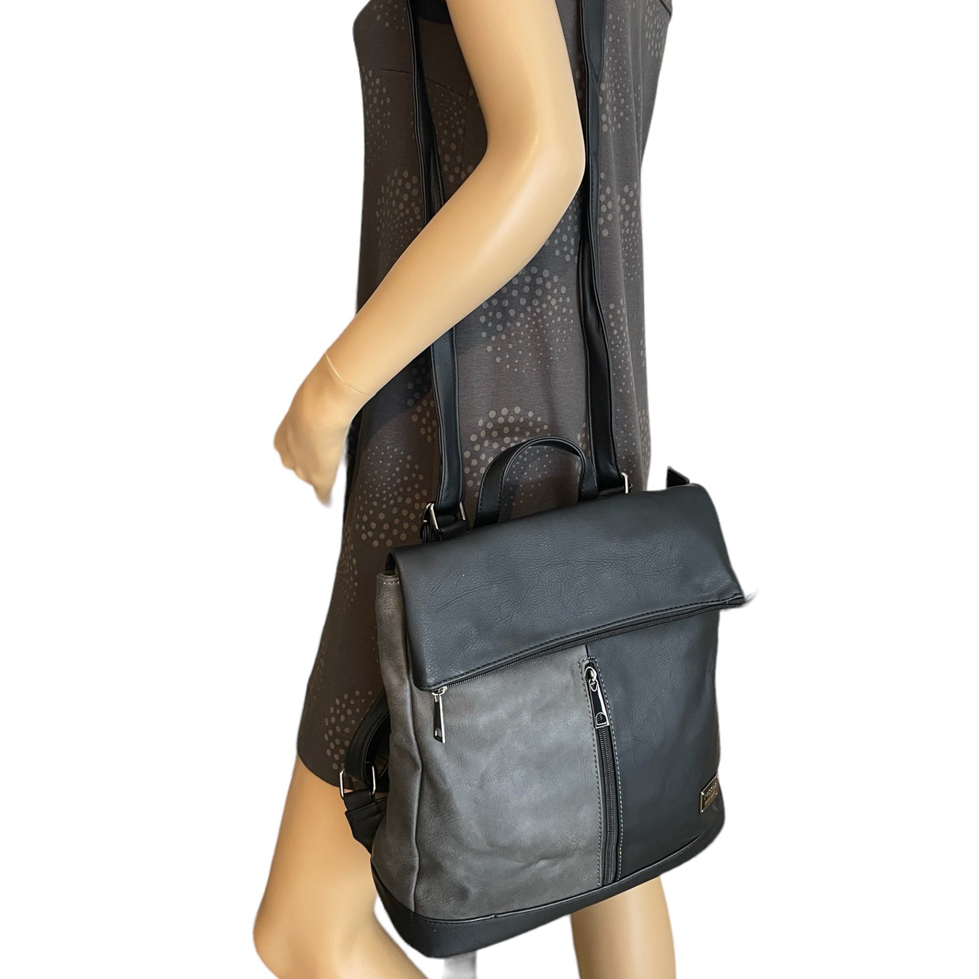 Taschen4life Rucksack 2in1 Rucksack & Umhängetasche in Einem D5623, Damen Rucksacktasche, Fächer, schnell umbaubar, Multifunktionsrucksack