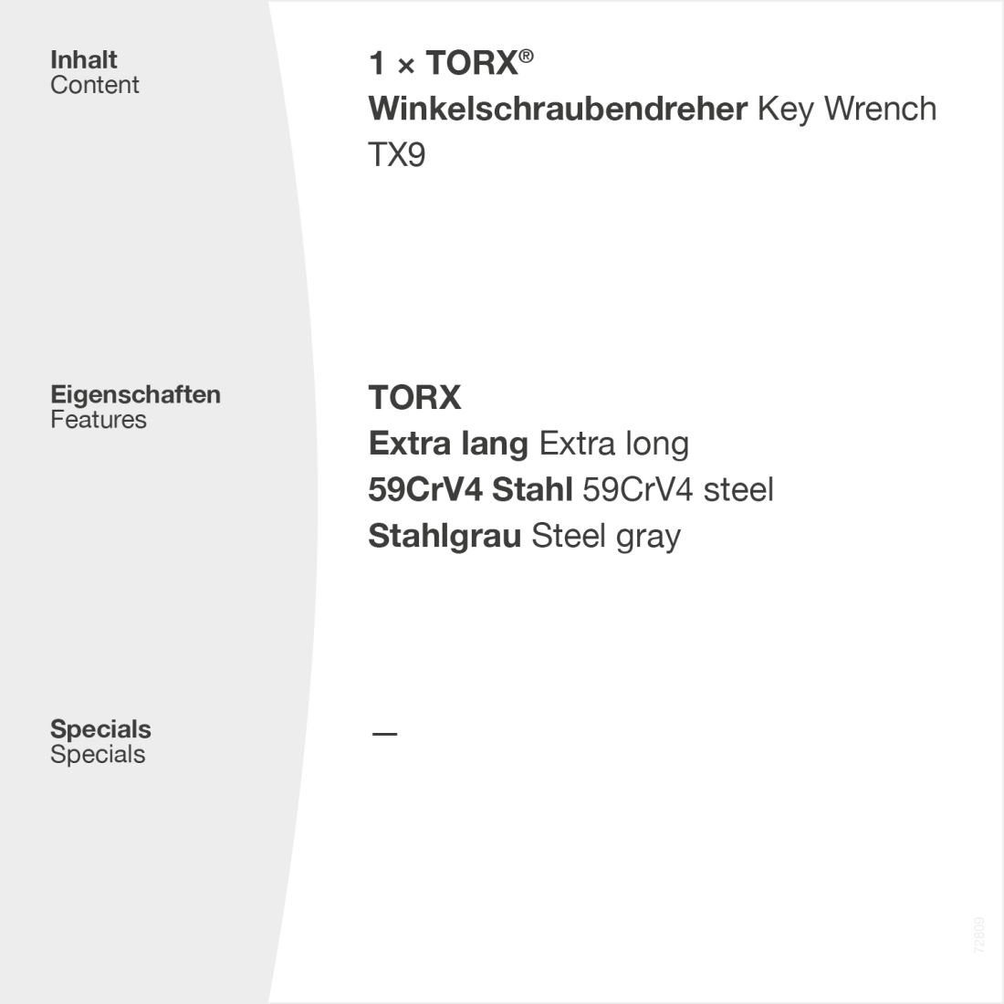 TORX Torxschlüssel extra lang Stahlgrau in lang TX5-TX50 extra - Winkelschlüssel