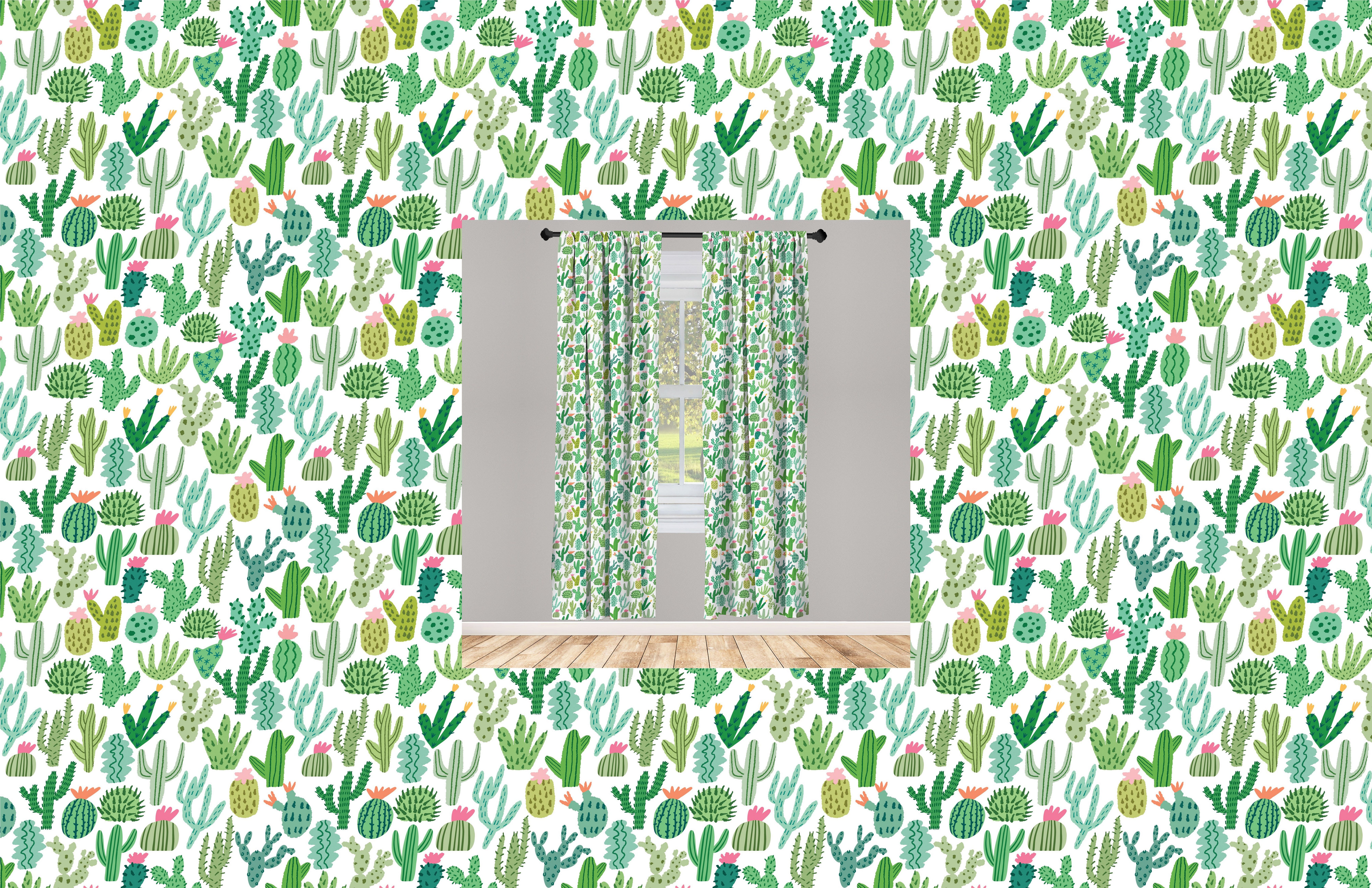 Gardine Vorhang für Wohnzimmer Schlafzimmer Dekor, Abakuhaus, Microfaser, Kaktus Mexikanische Thema Kakteen Pflanzen