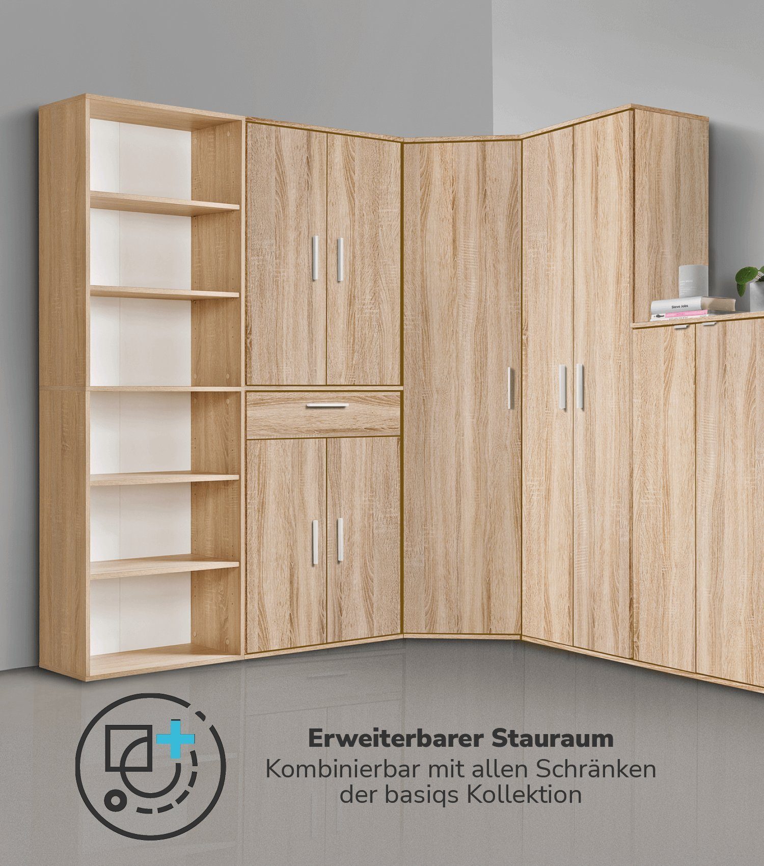 mokebo Bücherregal Der Bücherwurm, 60x91x34,5 cm, in Sonoma Eiche, Aktenregal, Standregal, Holzregal fürs Wohnzimmer, Kinderzimmer, Büro