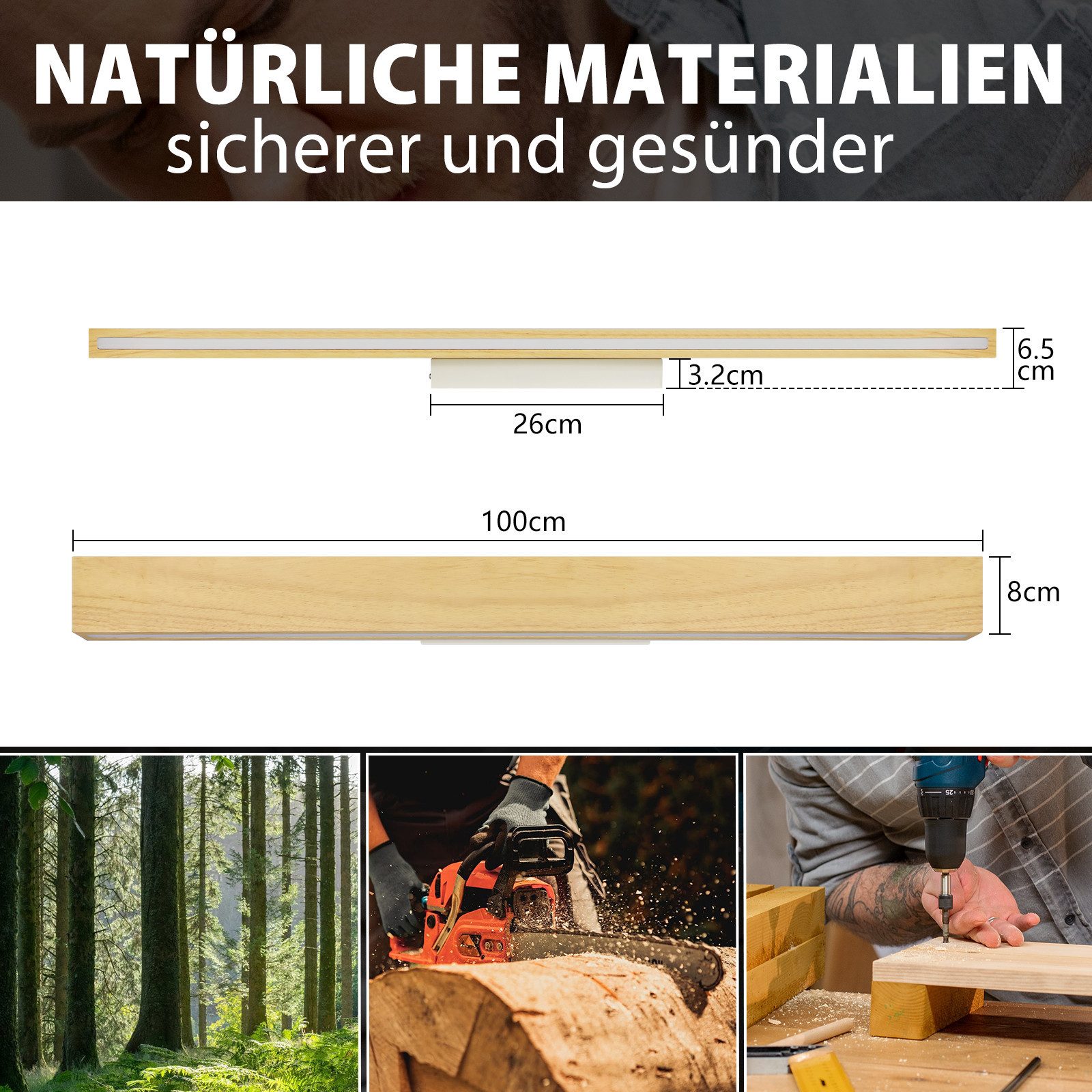 ZMH LED Wandleuchte innen Wandlampe Holz Modern Flurlampe Up und Down Design, 300° Drehbar, LED fest integriert, Warmweiß, Wandlampe Holz Modern