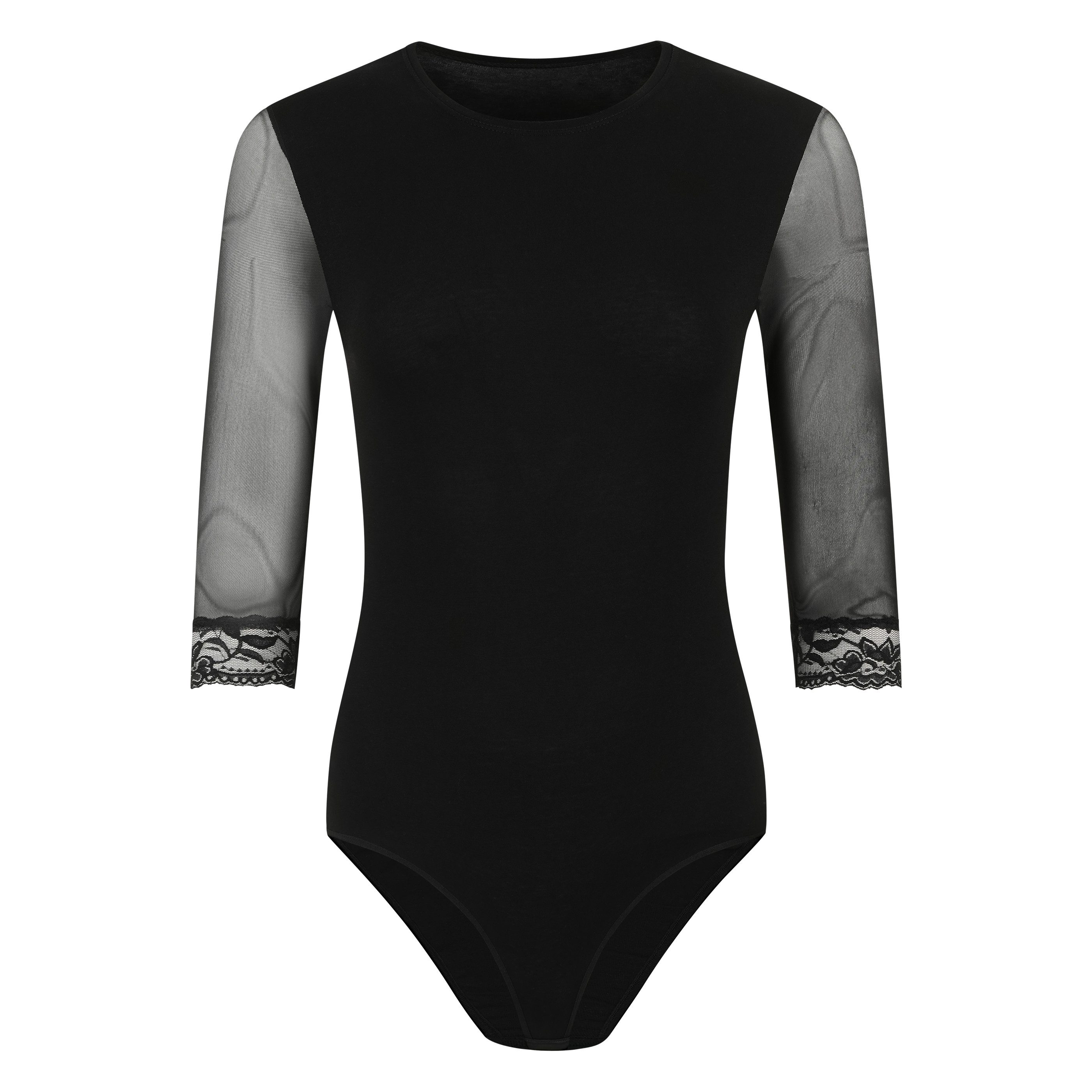Evoni Body Langarmbody Tüllärmel Spitze