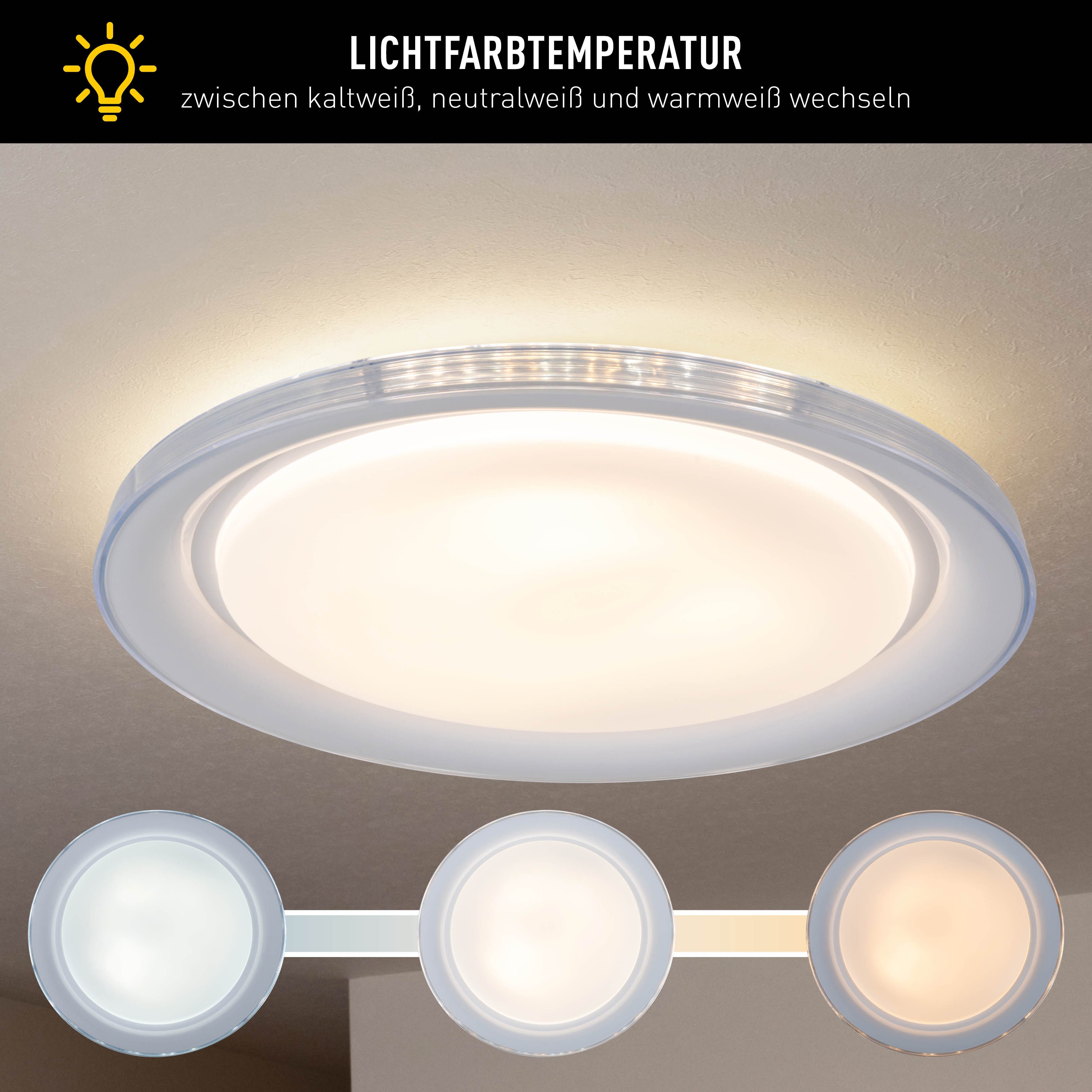 näve LED Deckenleuchte Claire, CCT - über Fernbedienung, Memoryfunktion, Nachtlichtfunktion, LED wechselbar, warmweiß - kaltweiß, CCT, Memory, Nachtlicht, dimmbar per Infrarot-Fernbedienung inkl.