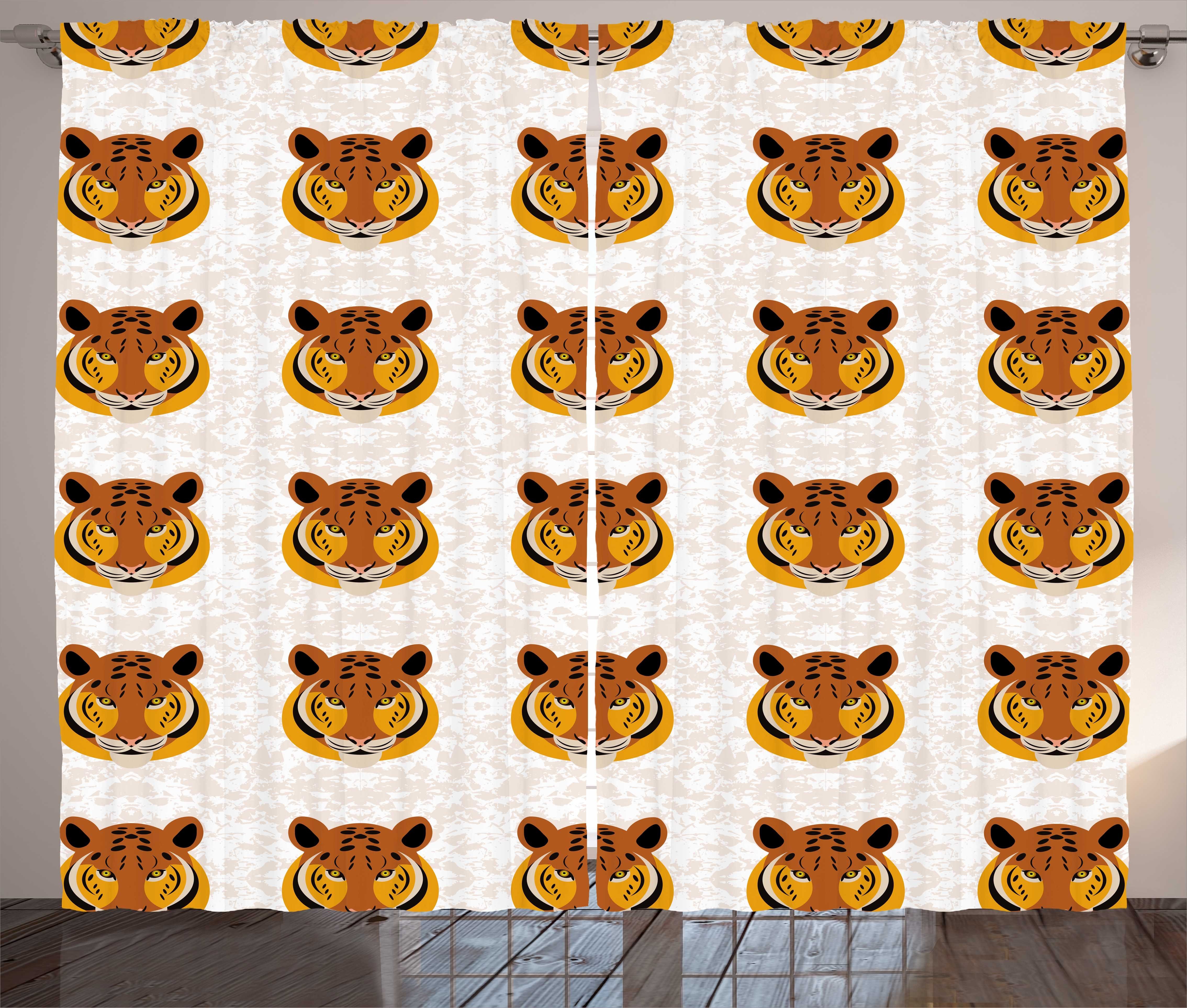 Kräuselband und Schlaufen Cartoon-Tiger-Gesichter Abakuhaus, Vorhang Gardine Schlafzimmer Tier Afrikanisches Haken, mit