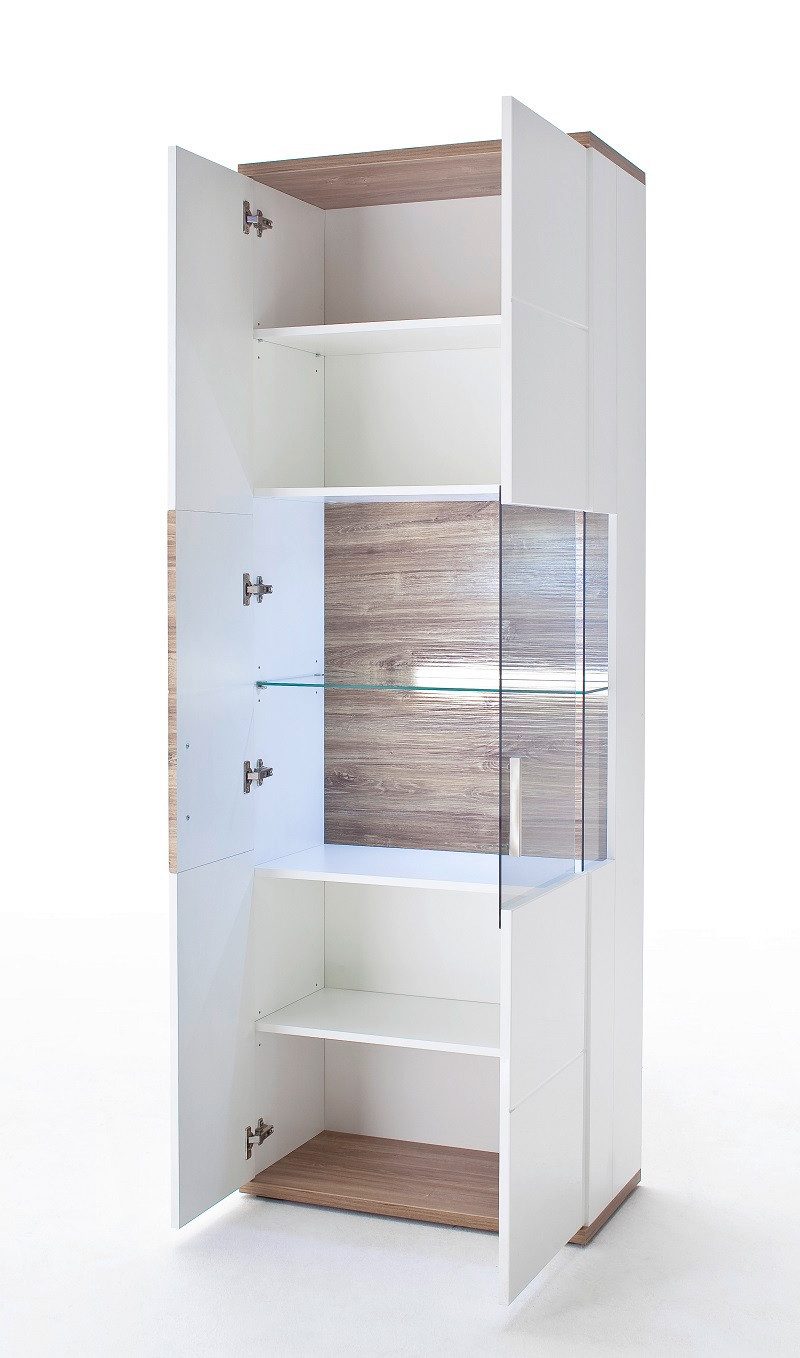 MCA furniture Wohnwand Wohnwand Wohnkombination 2 Luzern, weiß Hochglanz / Sterling Oak, (4-St)