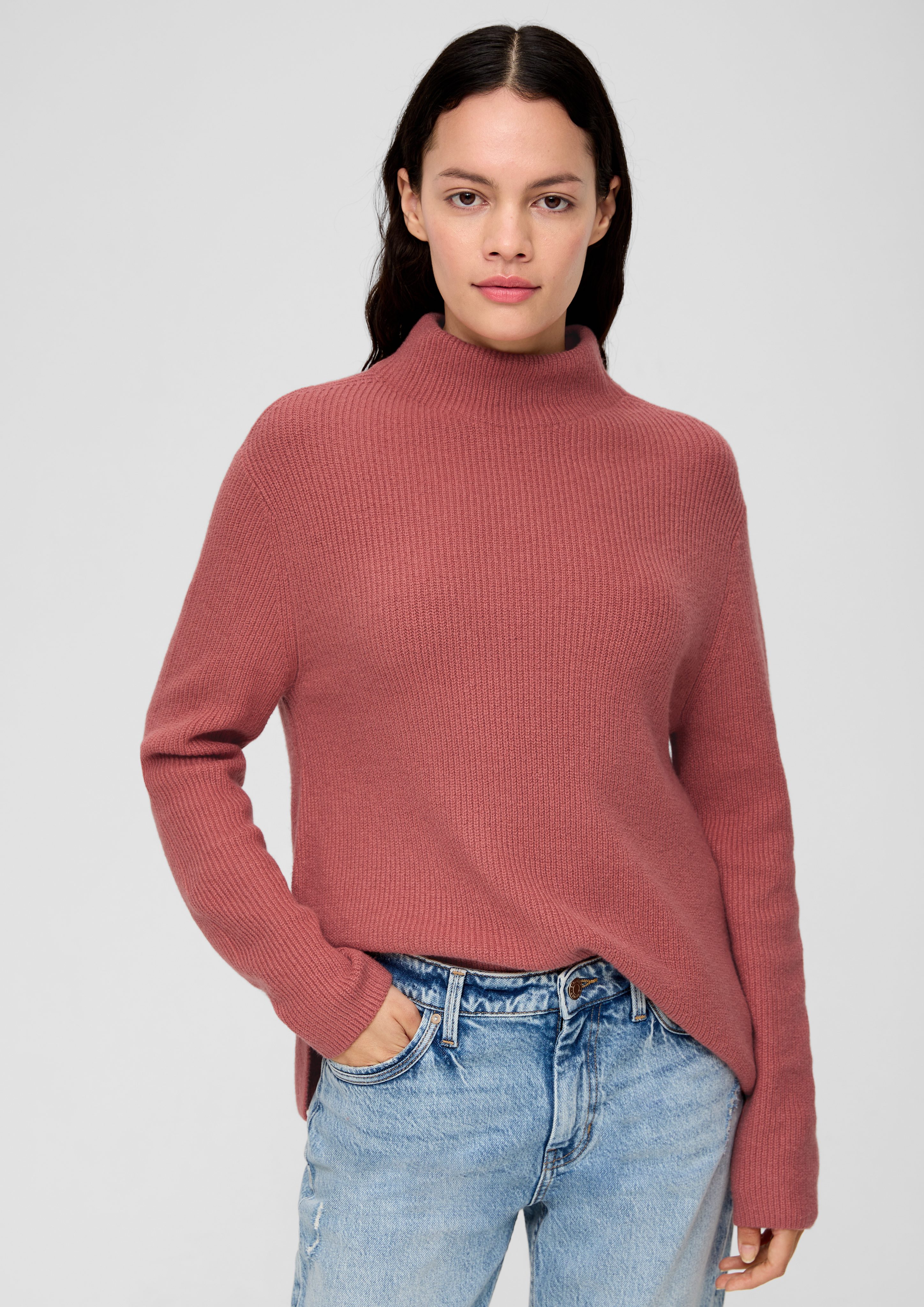 s.Oliver Strickpullover Strickpullover papaya mit Stehkragen