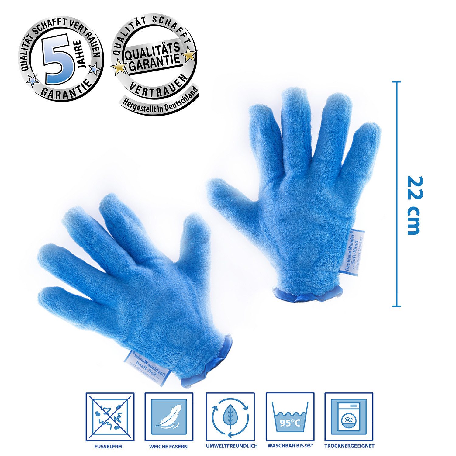 Das Blaue Wunder® SOFT Hand Staubhandschuh Mikrofasertuch (2er Set, Super Soft und Super Flauschig mit extra langen Fasern)