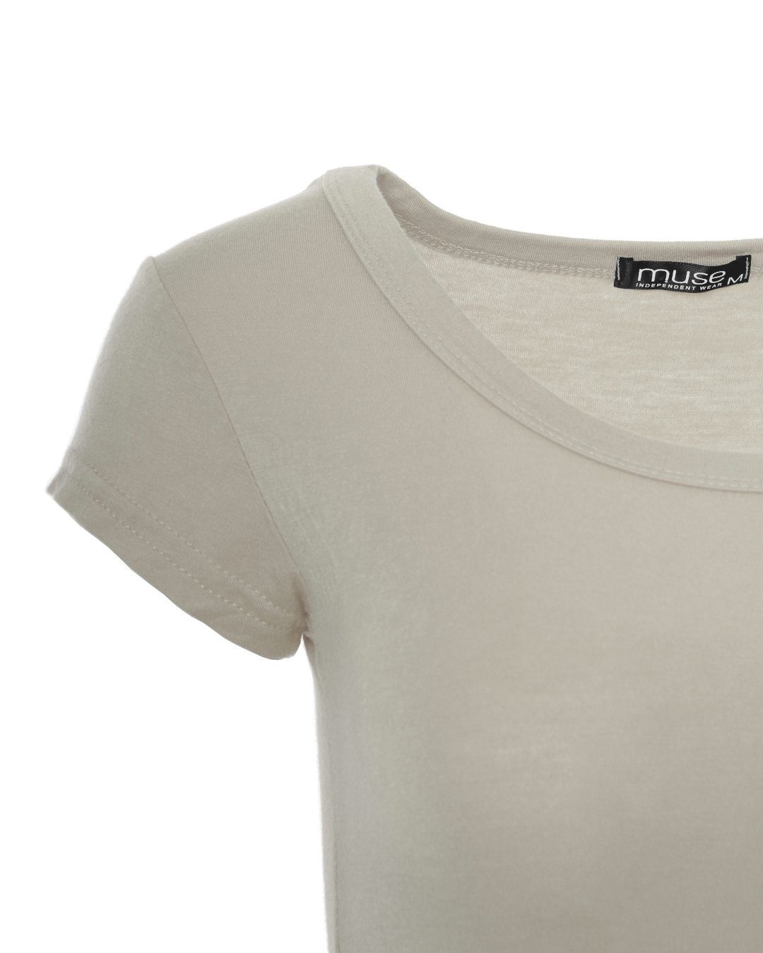 Muse T-Shirt Basic Kurzarm Skinny T-Shirt 1001 taupe Fit