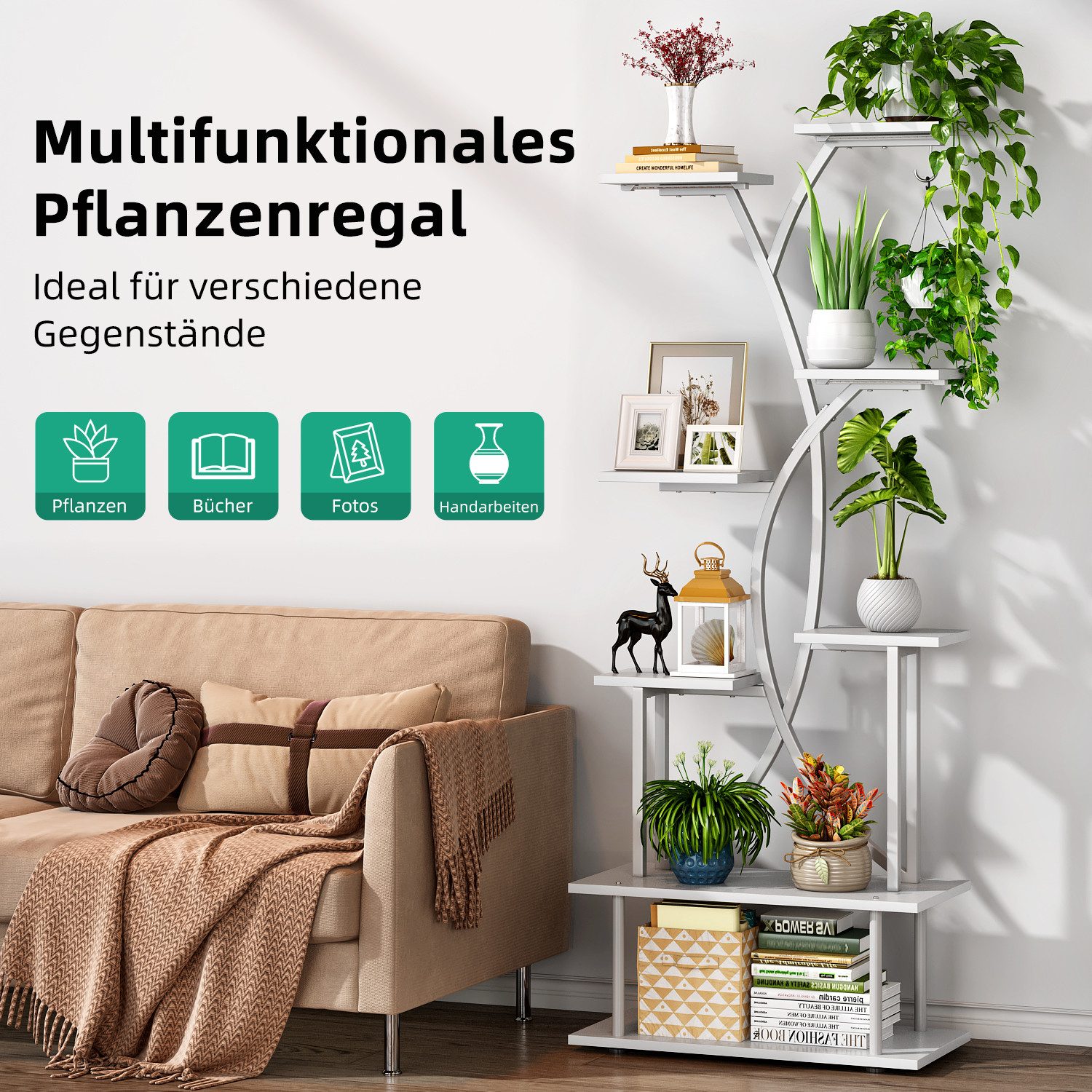 Kalrin Blumenständer stabil & platzsparend,für Innen & Außen,Tragfähigkeit 45 kg pro Ebene, 8 Etagen Pflanzenständer,Höhe 172cm