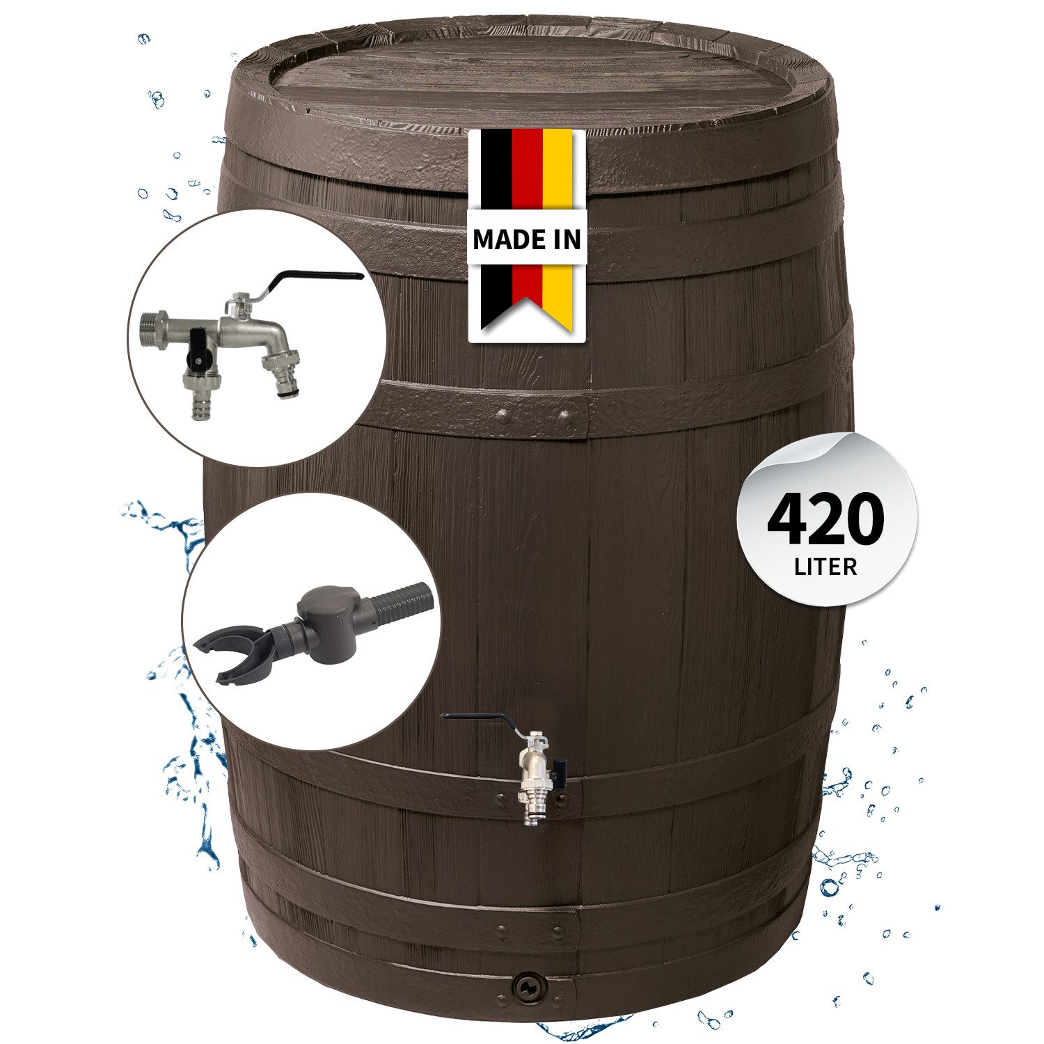 GARANTIA Regentonne BARRICA Regentonne Komplett-Set 420 L, braun, 420 l
