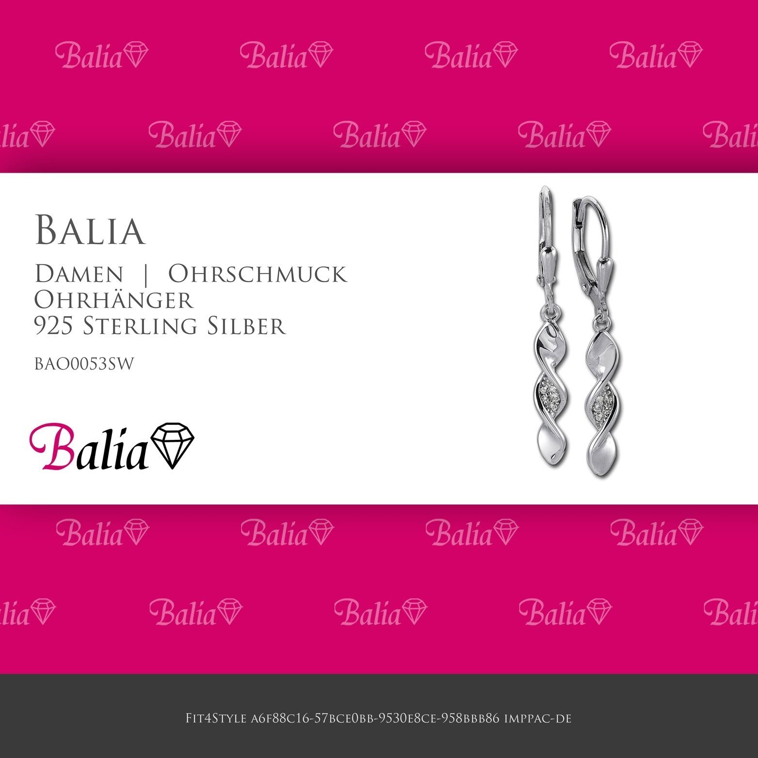 Damen Sterling Ohrhänger Balia ca. poliert 925er Ohrhänger Silber, Paar Damen (Ohrhänger), aus 925 Länge 3,8cm Swirl Ohrringe Balia