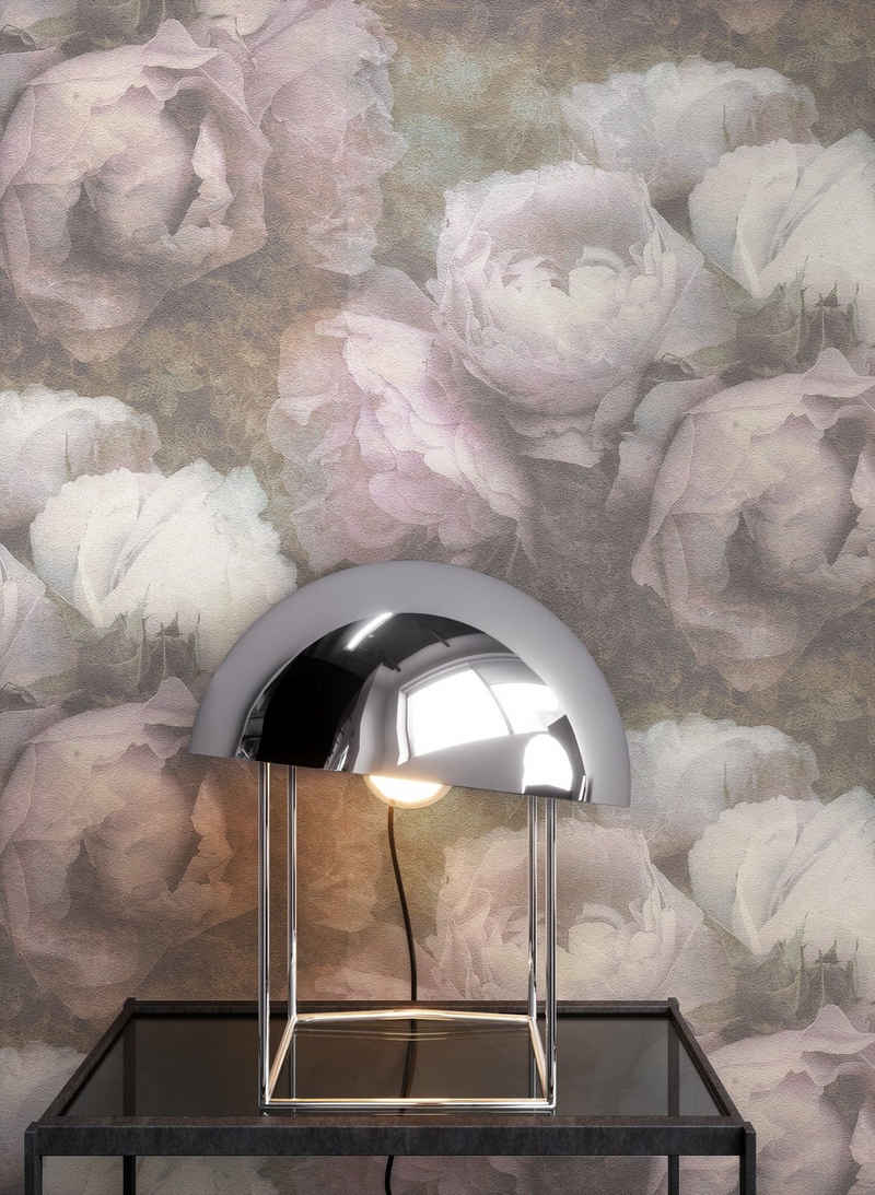 Newroom Vliestapete, Rosa Tapete Blumen Floral - Vintage Blumentapete Weiß Grün Rosen 3D Optik für Schlafzimmer Wohnzimmer Küche