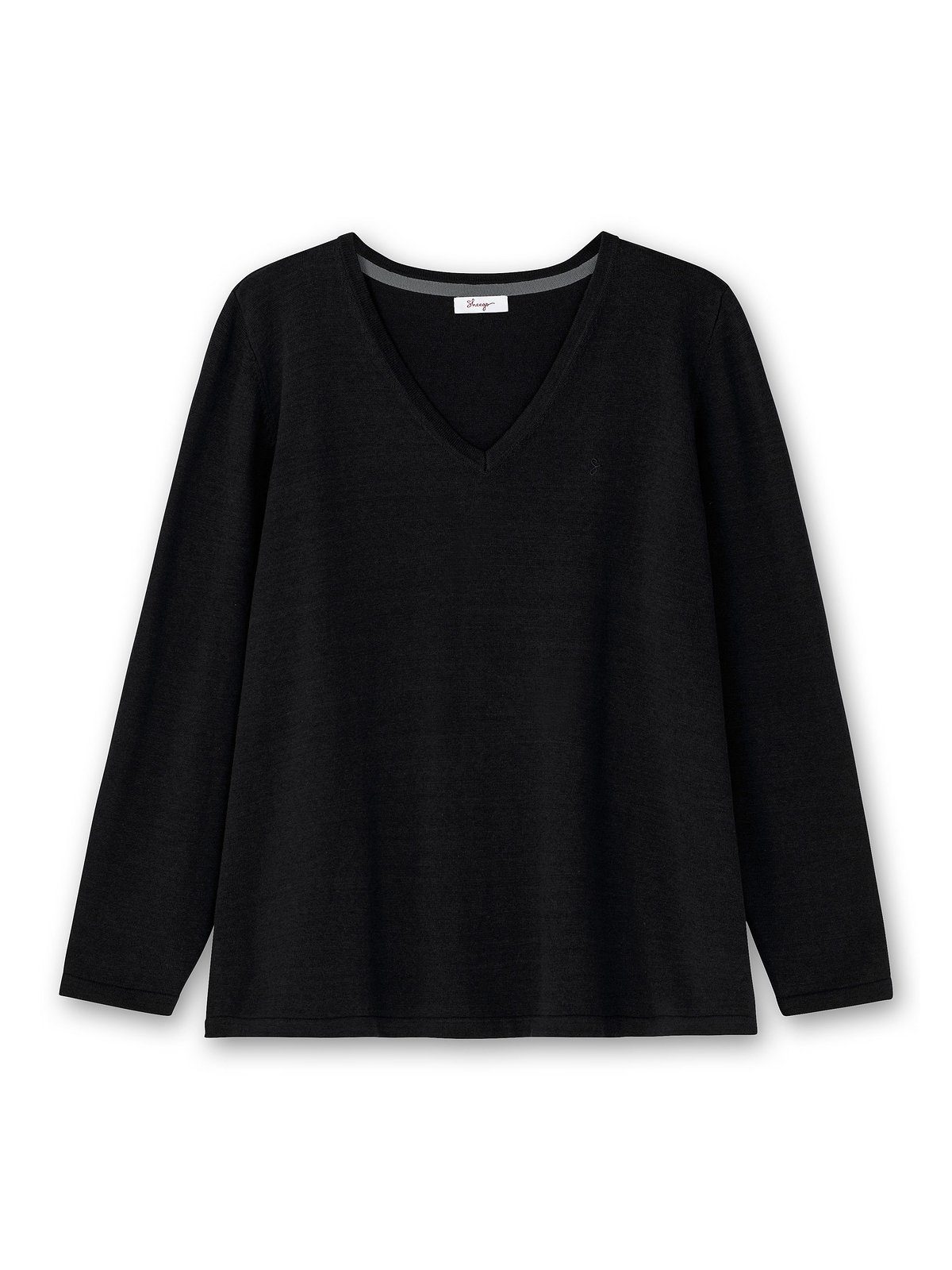 Sheego Petite V-Ausschnitt, schwarz V-Ausschnitt-Pullover in Passform Größen Große mit