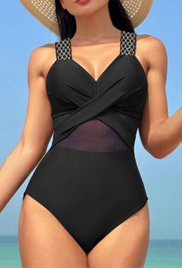 HOTDUCK Monokini Einteiliger Badeanzug für Damen, geflochtene Träger mit V-Ausschnitt