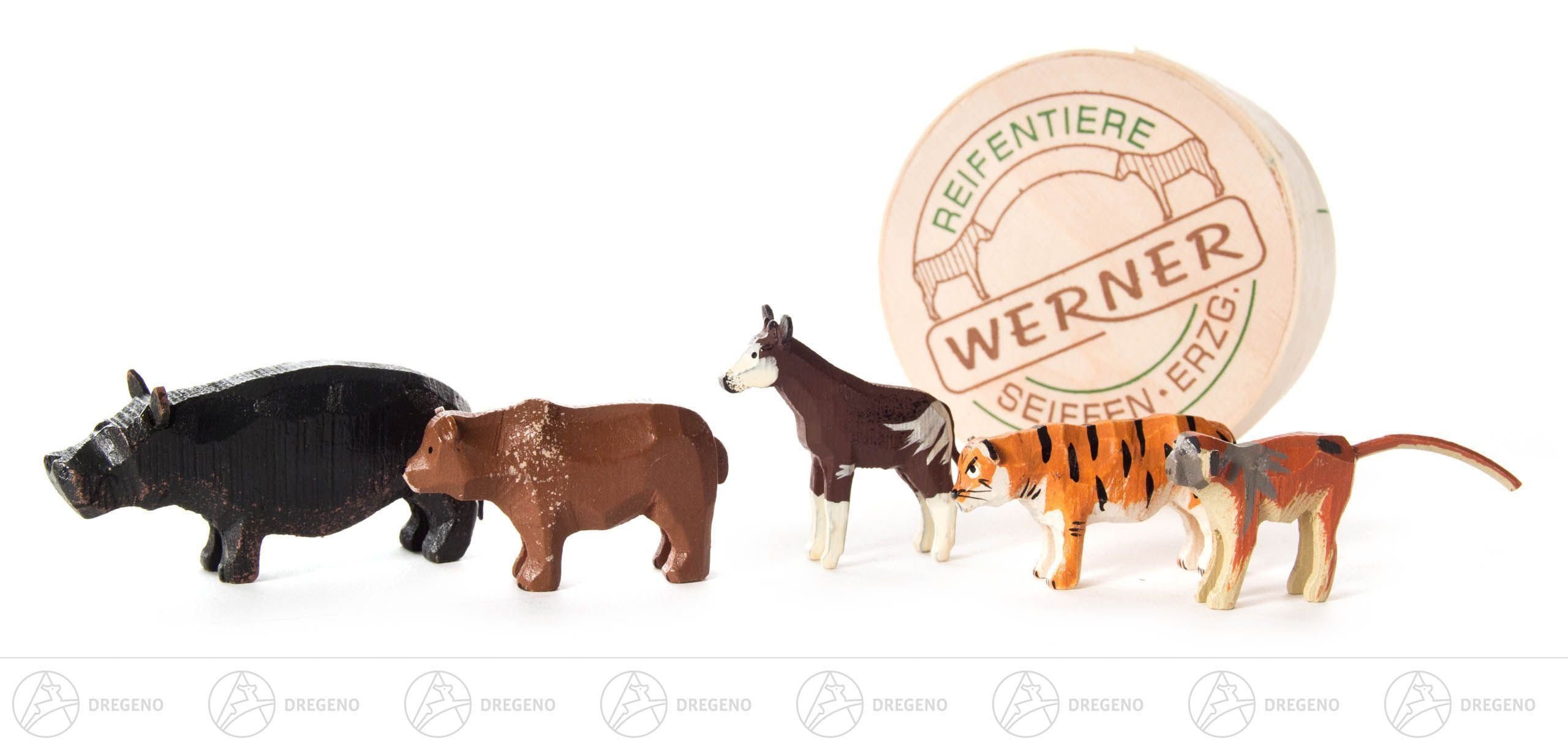 Dregeno Erzgebirge Räuchermännchen Reifentier Zootiere in Spandose Höhe ca 3 cm NEU