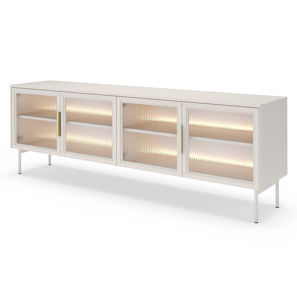 Lomadox Lowboard LEXINGTON-167, kaschmir, 181,4 cm, 4 Glastüren, Stauraum, LED-Beleuchtung