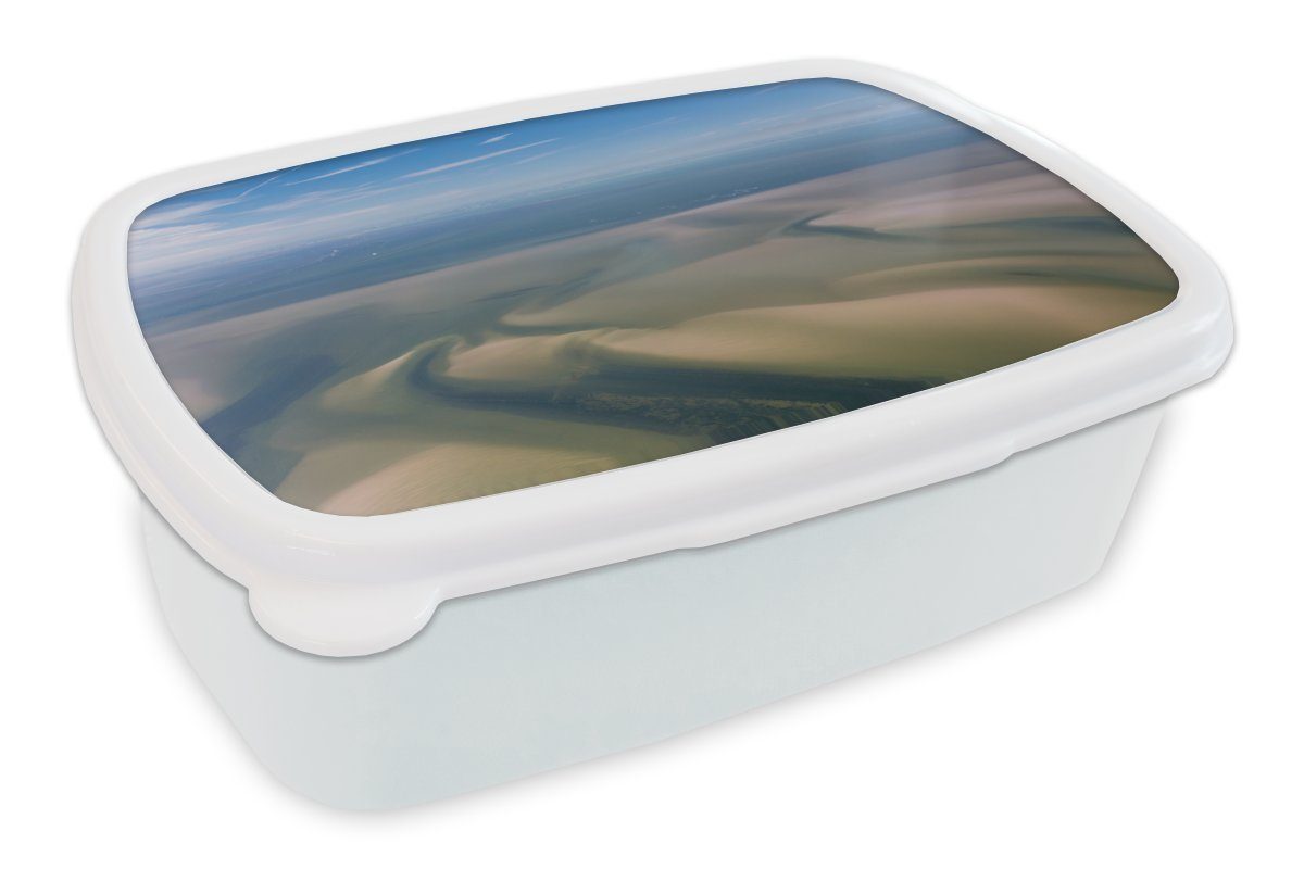 MuchoWow Lunchbox Meer - Sand - Himmel, Kunststoff, (2-tlg), Brotbox für Kinder und Erwachsene, Brotdose, für Jungs und Mädchen weiß