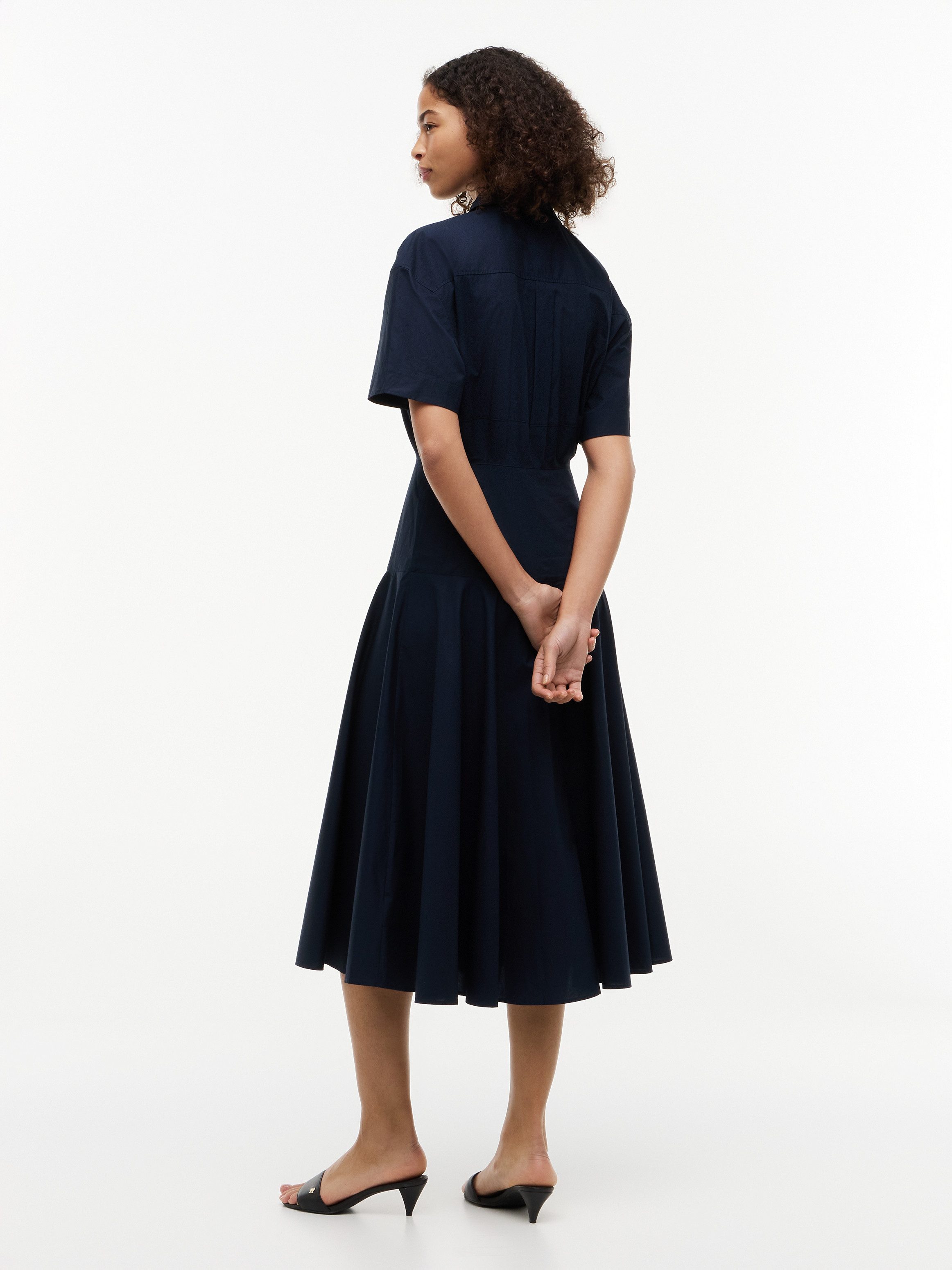 Tommy Hilfiger Blusenkleid POPLIN FLRE SS MIDI SHRT DRS Baumwolle