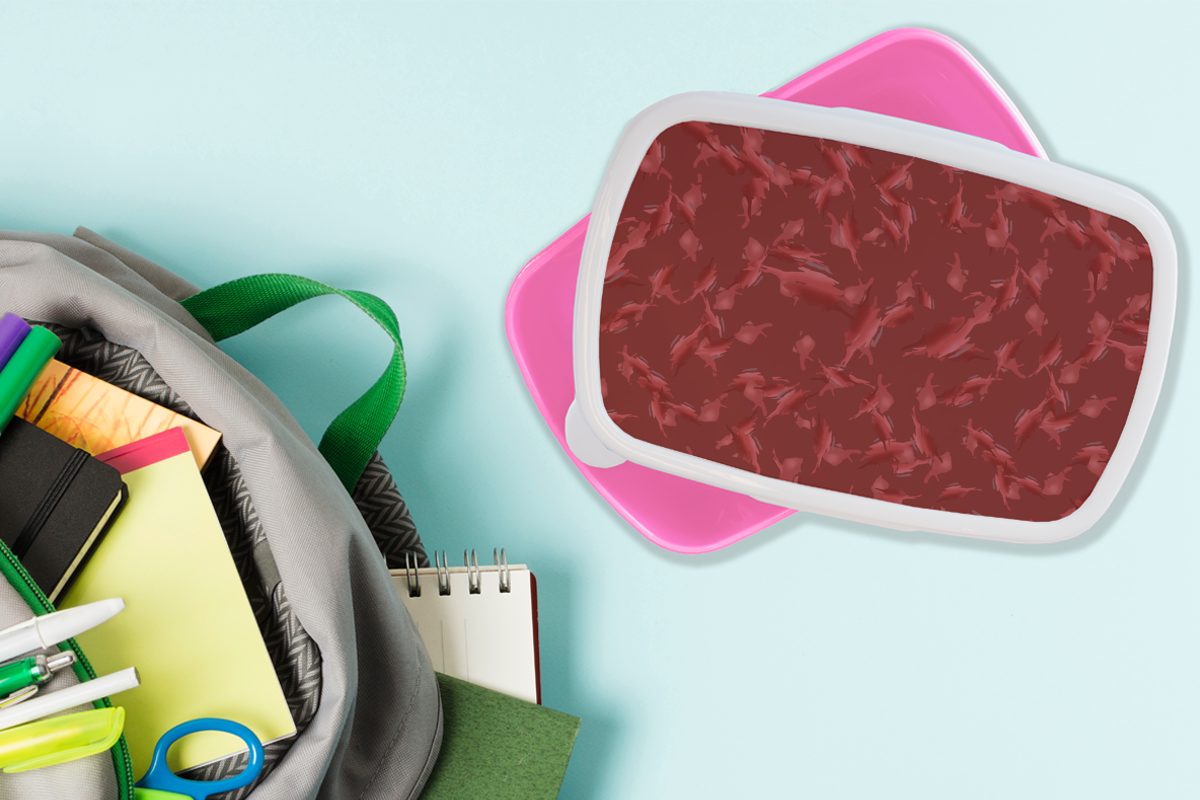 Brotbox Lunchbox Kunststoff - - Snackbox, rosa Rot MuchoWow Camouflage, Kunststoff, Erwachsene, Kinder, für Muster (2-tlg), Mädchen, Brotdose