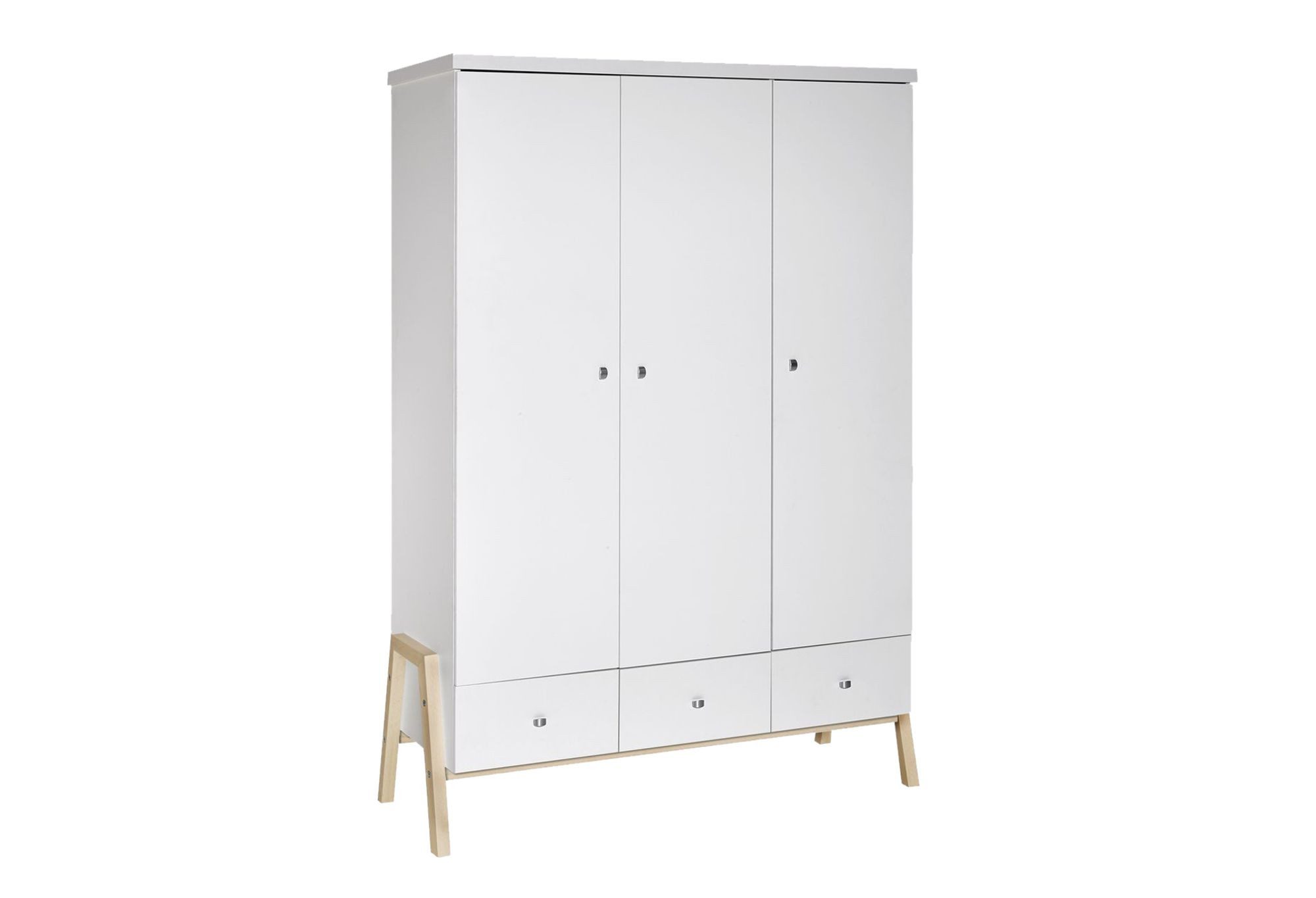 Schardt Kinderkleiderschrank Holly Nature Schrank 3 Türen, Dekor weiß / Buche natur