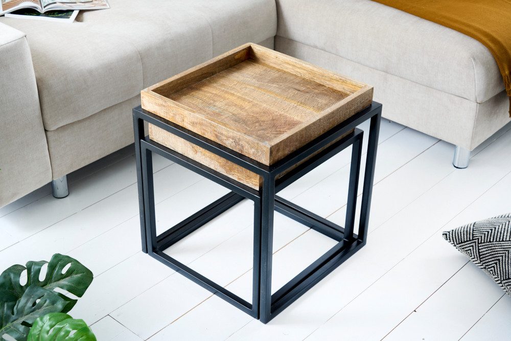 riess-ambiente Beistelltisch SERVITEUR 45cm natur / schwarz (Set, 2-St., 2x Beistelltisch), Wohnzimmer · Mango-Massivholz · Metall · lackiert · Industrial Design