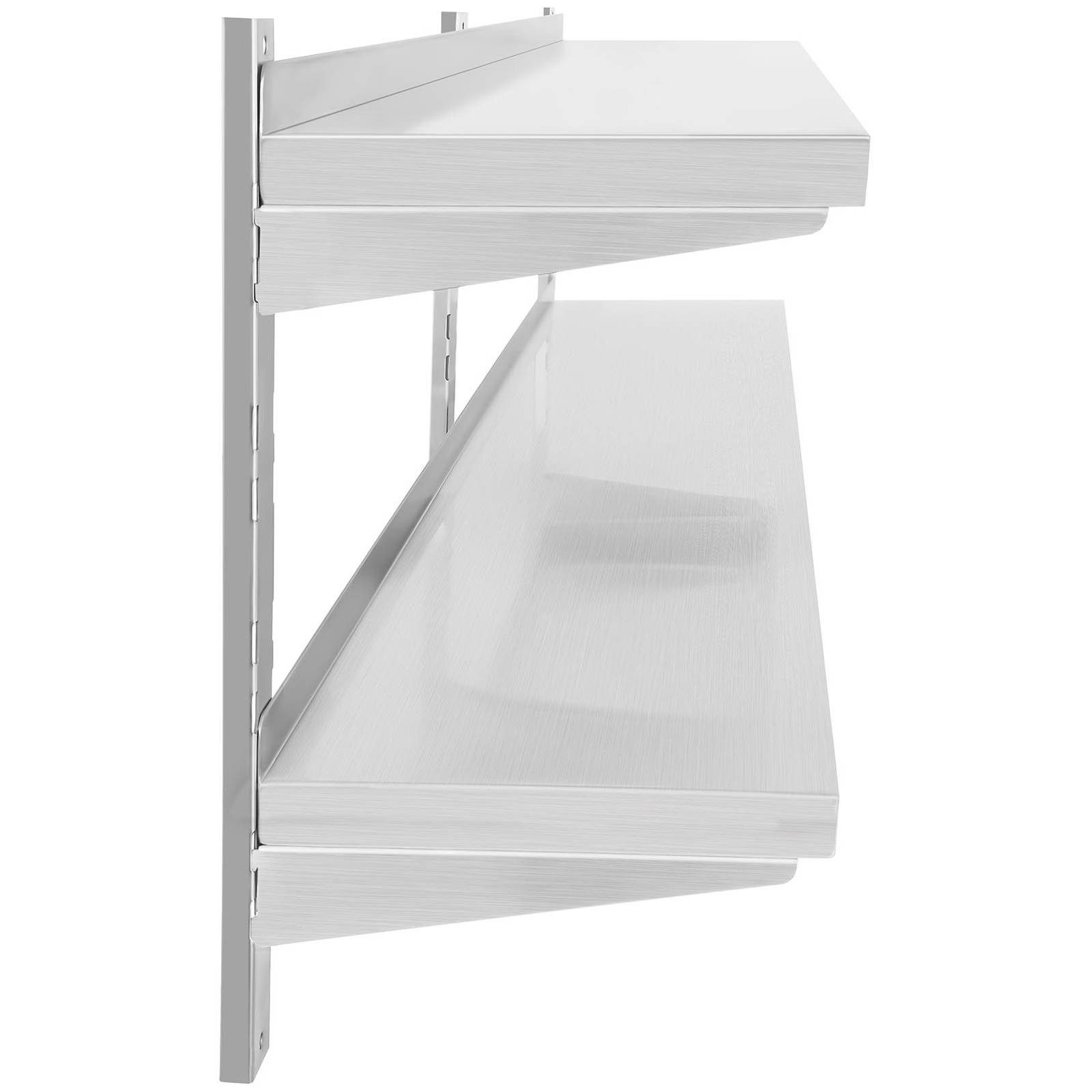 Royal Catering Hängeregal 160 x 30 cm Wandregal 2 Ablagen Wandbord 70 kg Edelstahl Küchenregal, verschiedene Größen