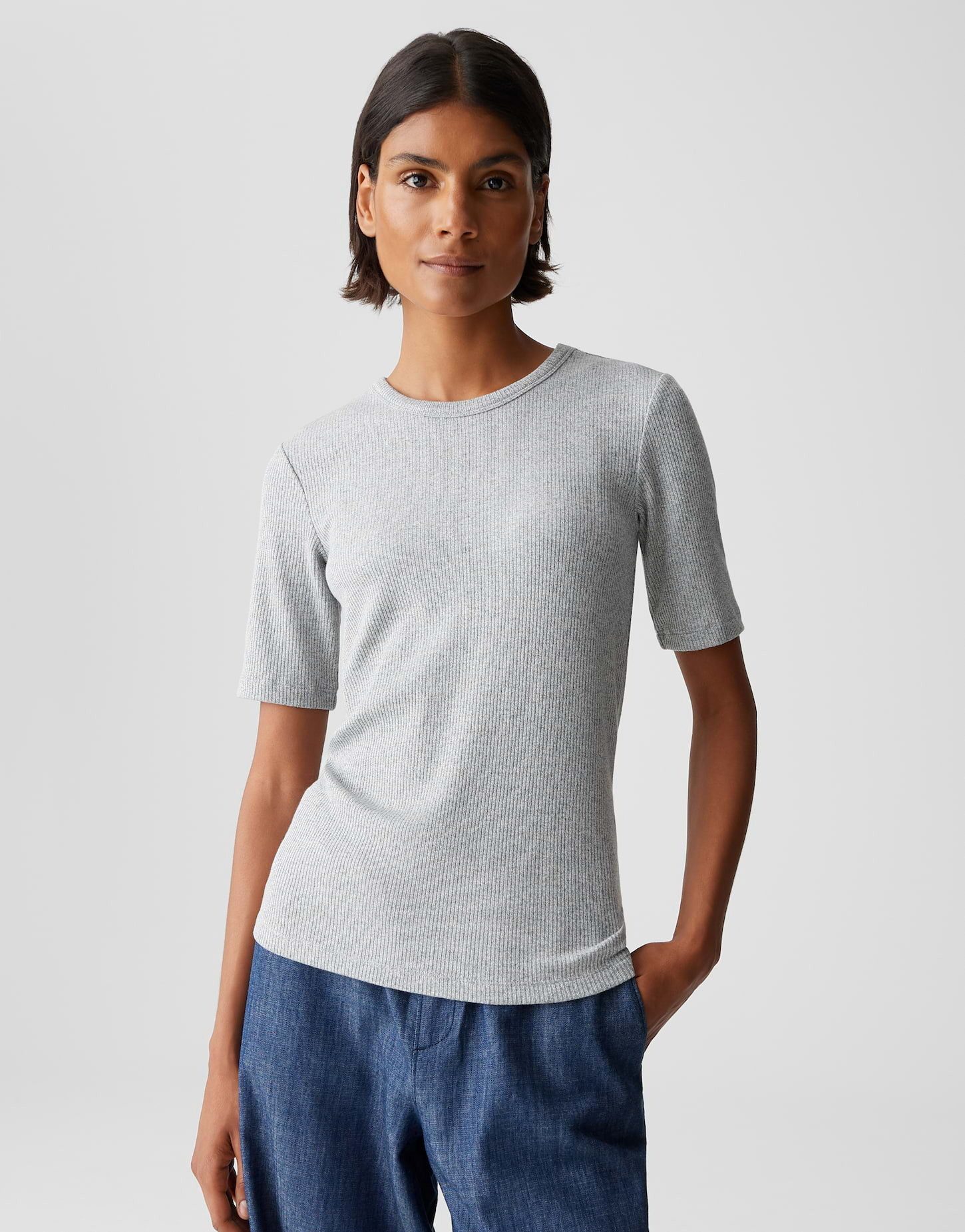 OPUS Kurzarmshirt SULCHEN aus melangiertem Rippjersey günstig online kaufen