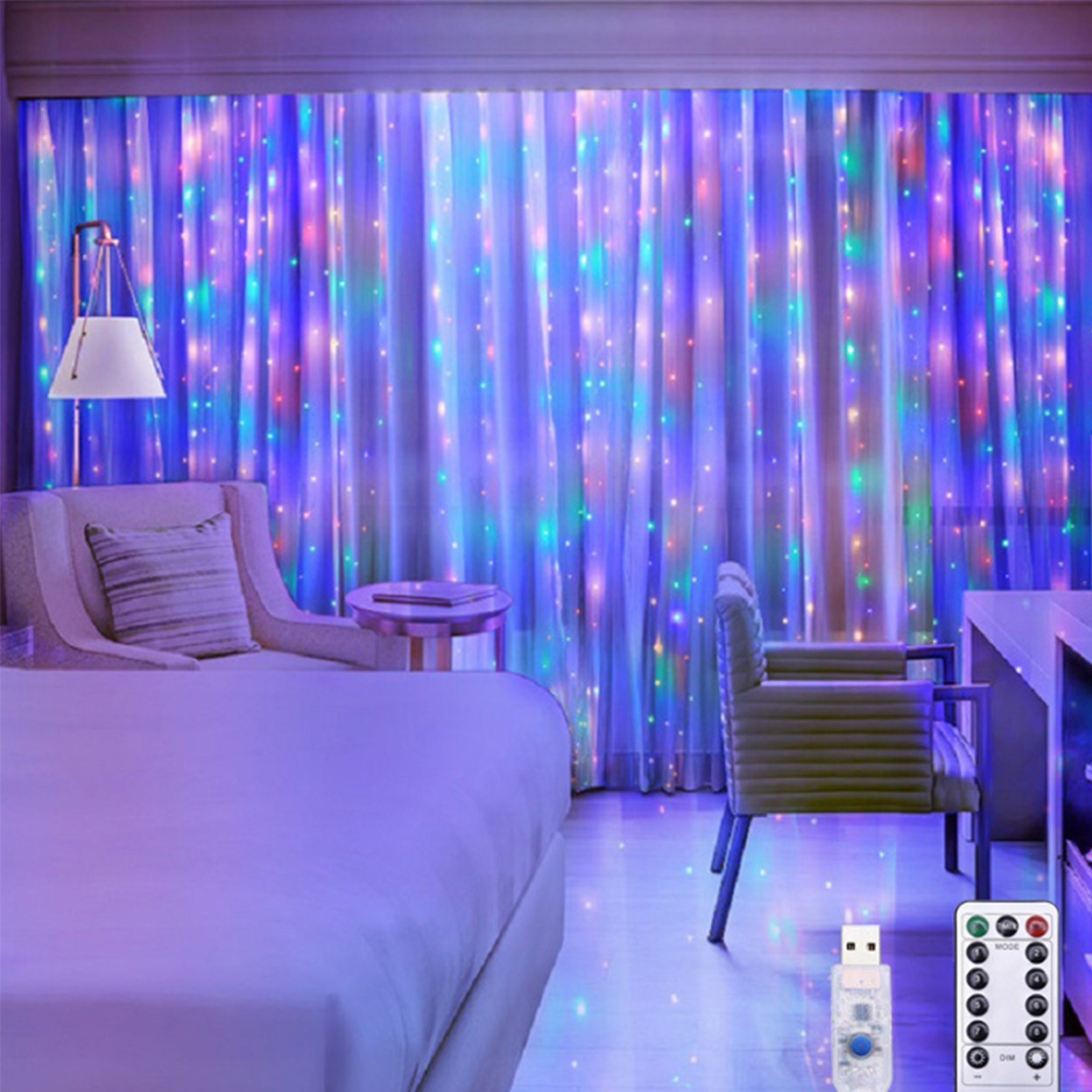 LED-Lichtstreifen,Weihnachtsvorhang Fairy Stripe Lights,LED-Beleuchtung,Fensterdekoration LED KINSI Legierungsdraht Lichterkette,Fernbedienungen, String Farblicht
