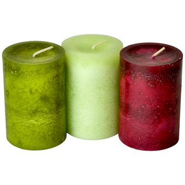 DekoTown Stumpenkerze Kerzen Set 'Valentin' Softgrün, Olive und Altrot 9x6cm, 3 St.