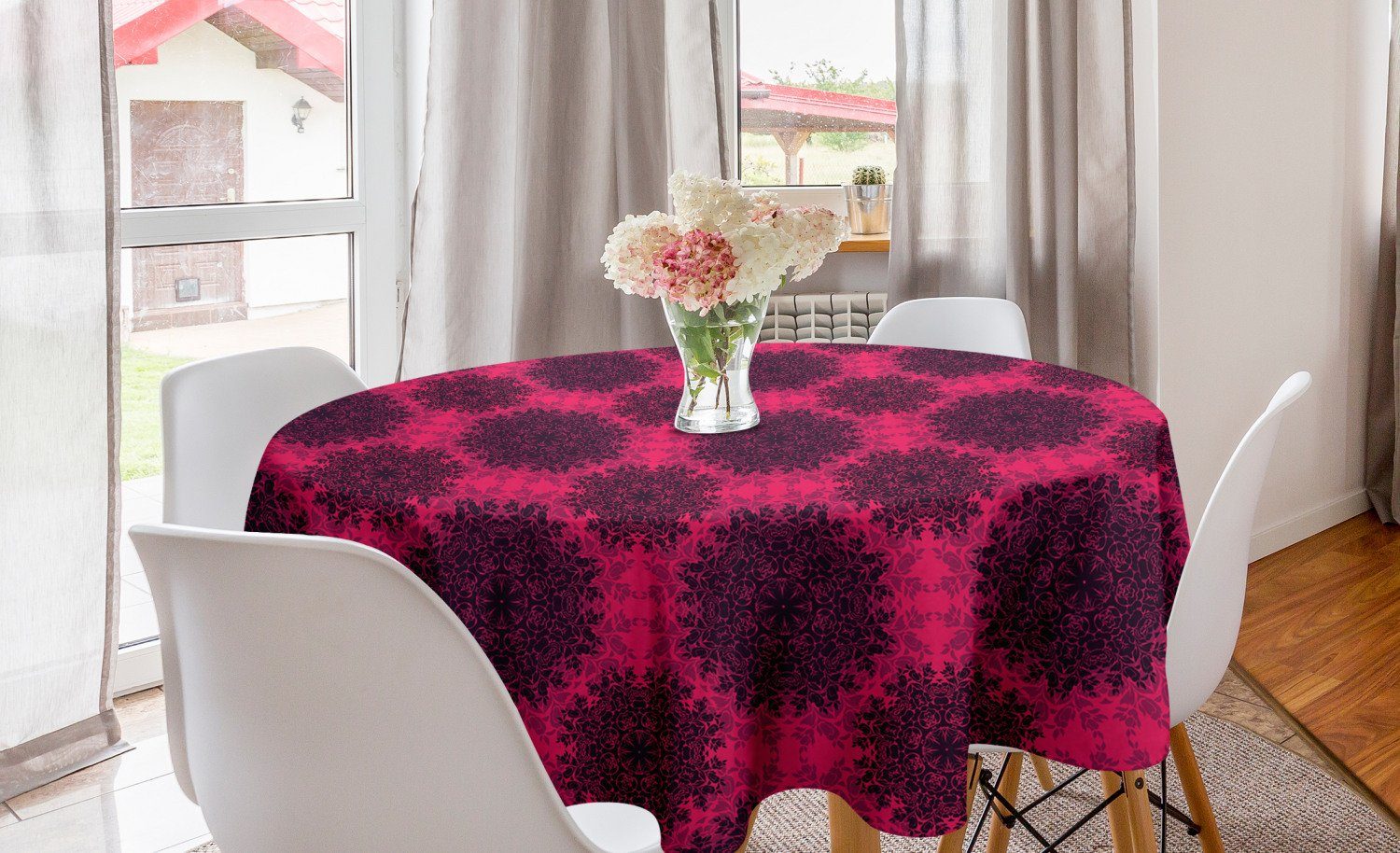 Abakuhaus Tischdecke Kreis Tischdecke Abdeckung für Esszimmer Küche Dekoration, Blumen Barock Rosen Mandala