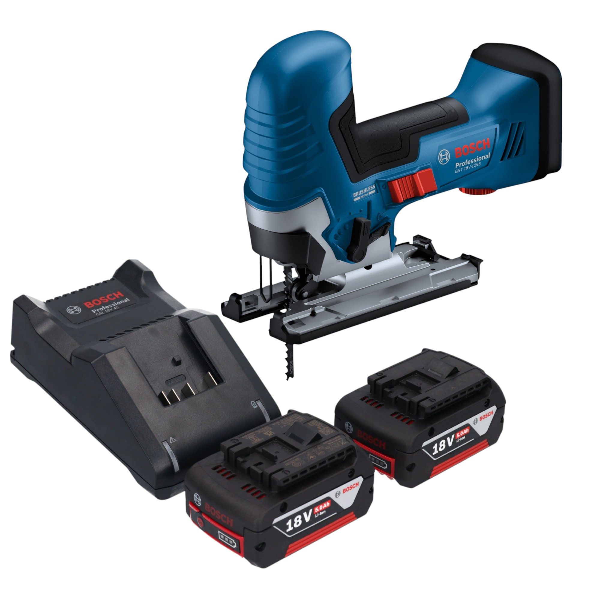 Bosch Professional Akku-Stichsäge GST 18V-125 S Professional 18 V 125 mm Brushless + 2x Akku 5,0 Ah