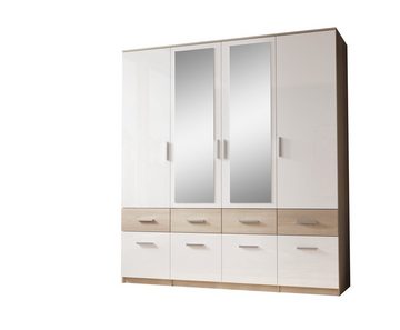 möbelando Kleiderschrank Box (BxHxT: 180x198x55 cm) in Sonoma Eiche / Weiß mit 8 Schubladen und 4 Türen